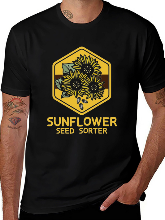 Sunflower Seed Sorter Graphic Tee - Black Cotton T-Shirt