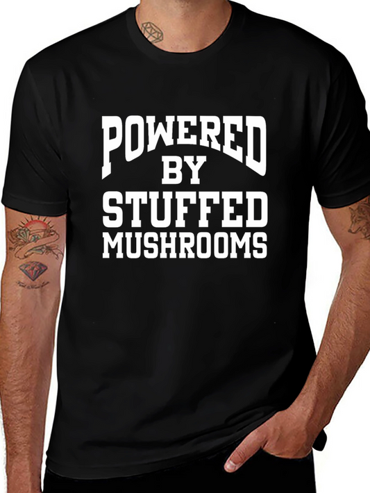 Powered By Stuffed Mushrooms Black T-Shirt