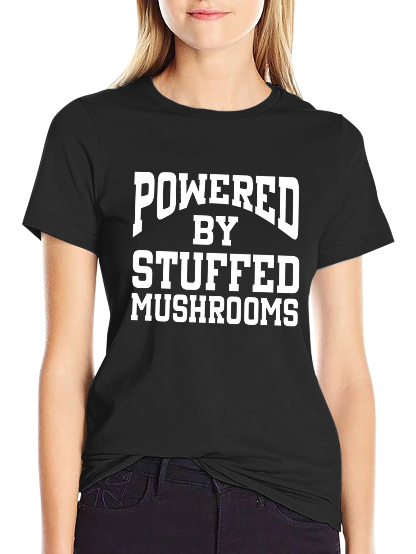 Powered By Stuffed Mushrooms Black T-Shirt