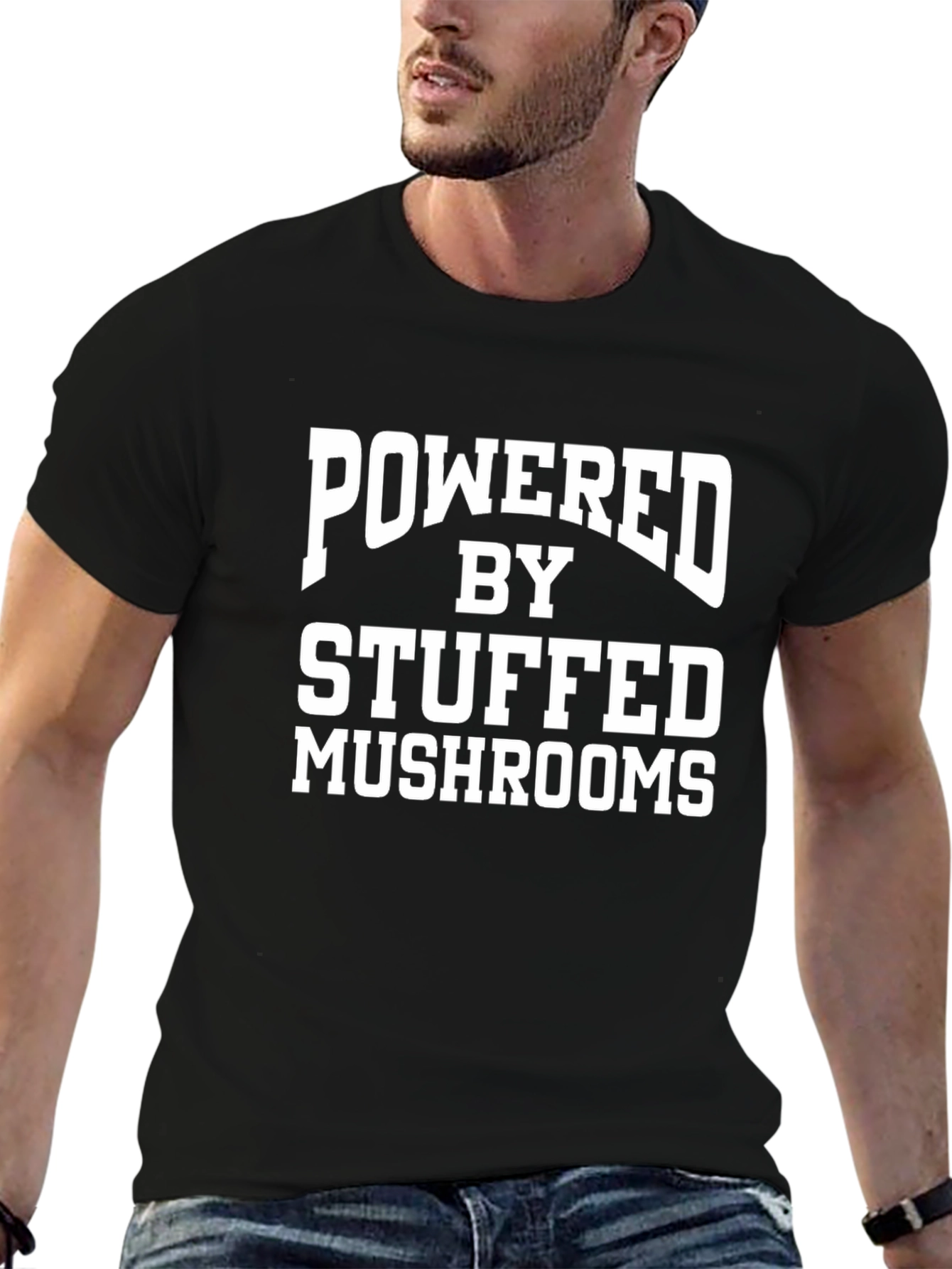 Powered By Stuffed Mushrooms Black T-Shirt