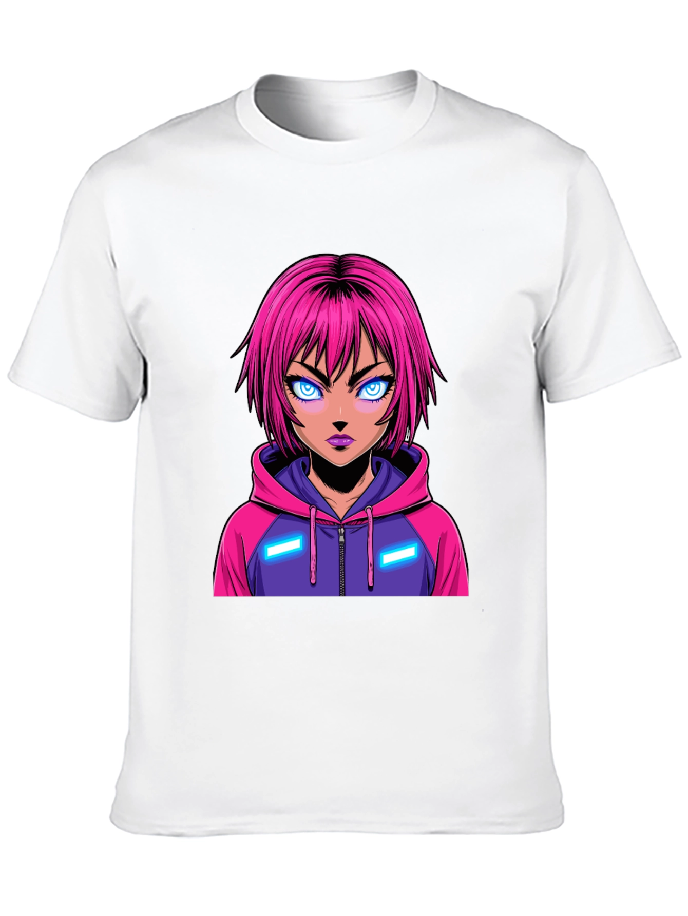Anime Girl Graphic Tee - Pink Hair Hoodie