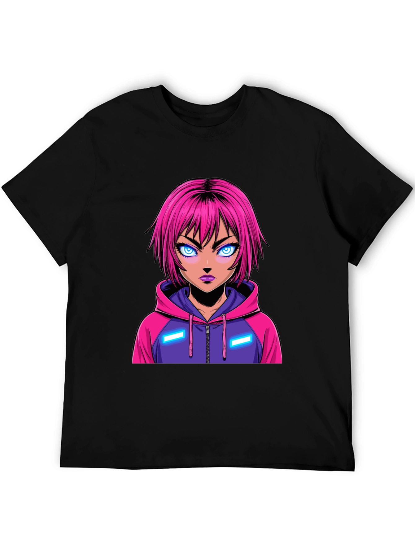 Anime Girl Graphic Tee - Pink Hair Hoodie