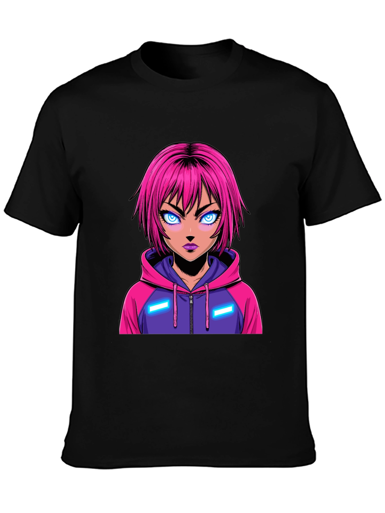 Anime Girl Graphic Tee - Pink Hair Hoodie