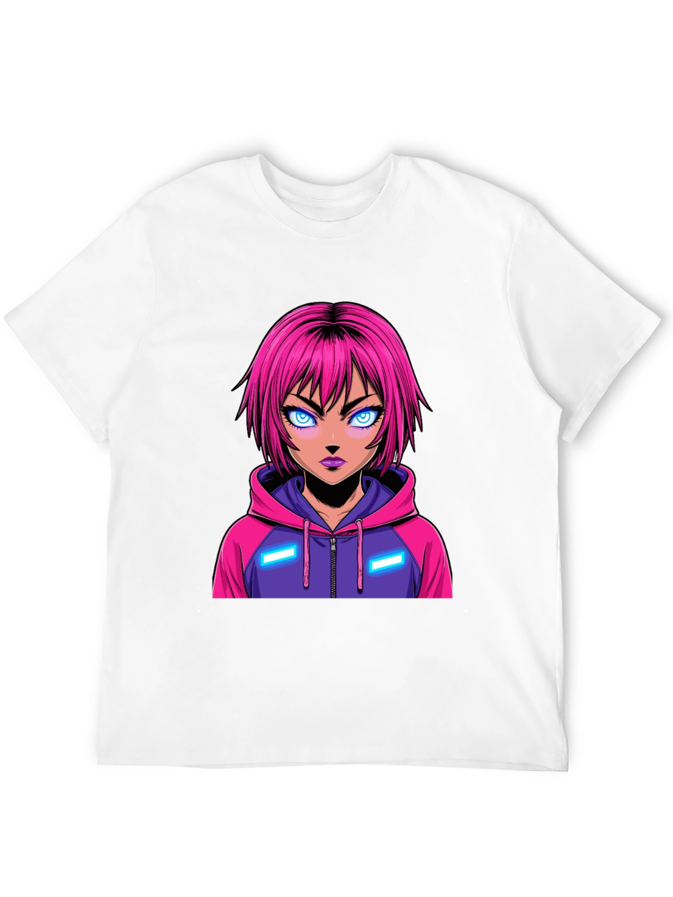 Anime Girl Graphic Tee - Pink Hair Hoodie
