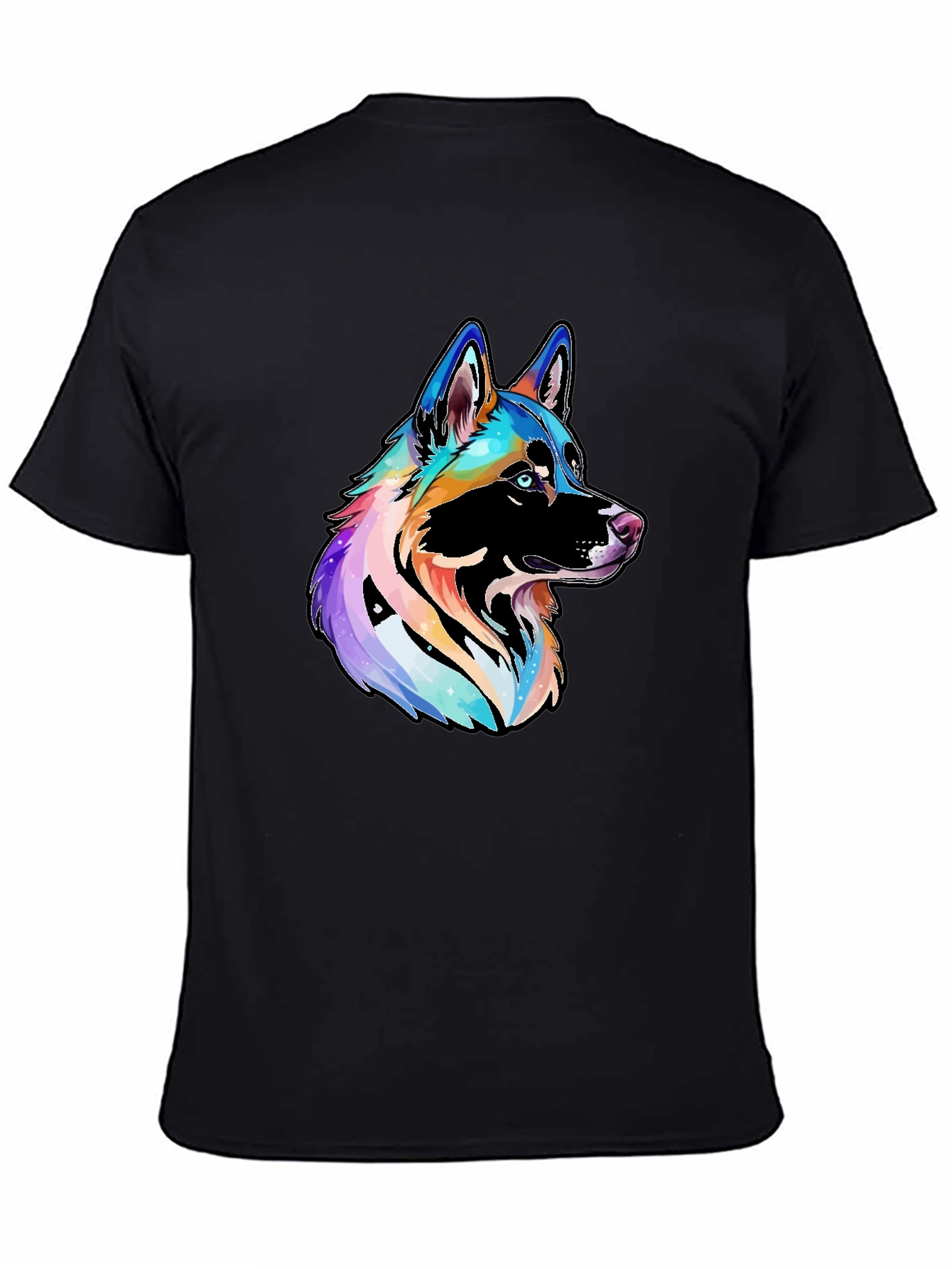 Vibrant Rainbow Dog Graphic Black T-Shirt