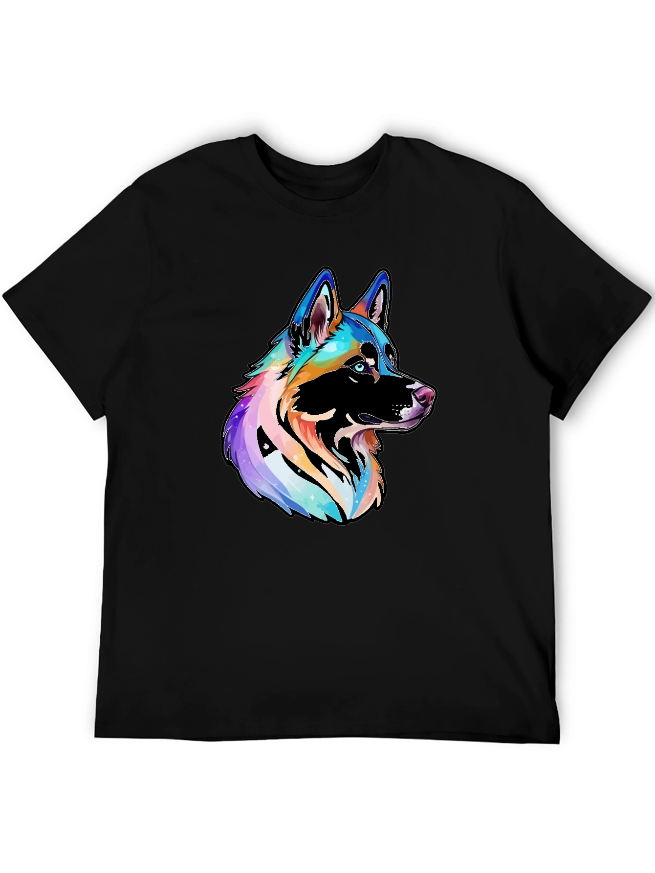 Vibrant Rainbow Dog Graphic Black T-Shirt