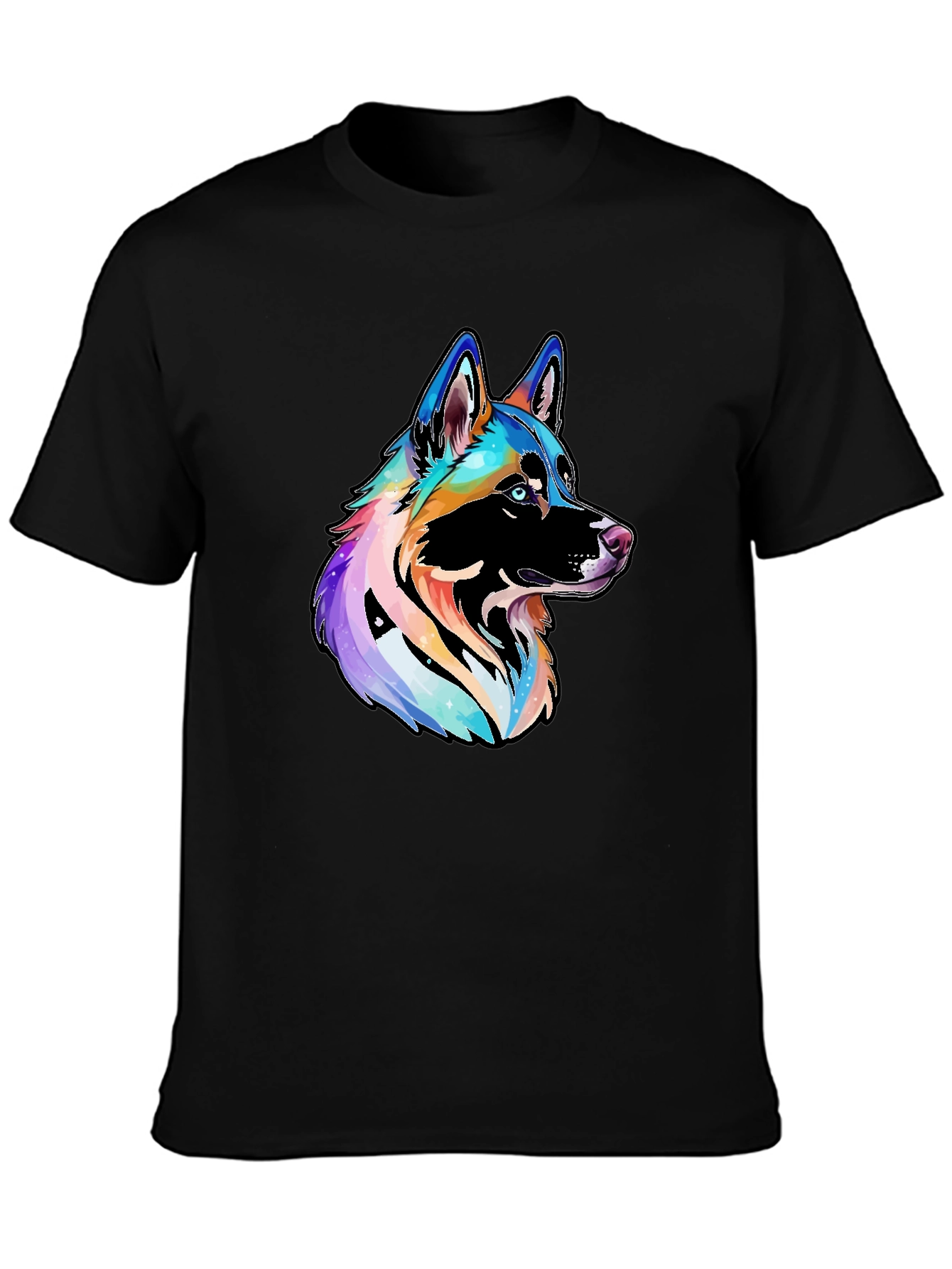 Vibrant Rainbow Dog Graphic Black T-Shirt