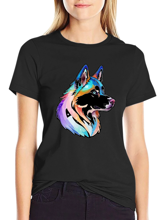 Vibrant Rainbow Dog Graphic Black T-Shirt
