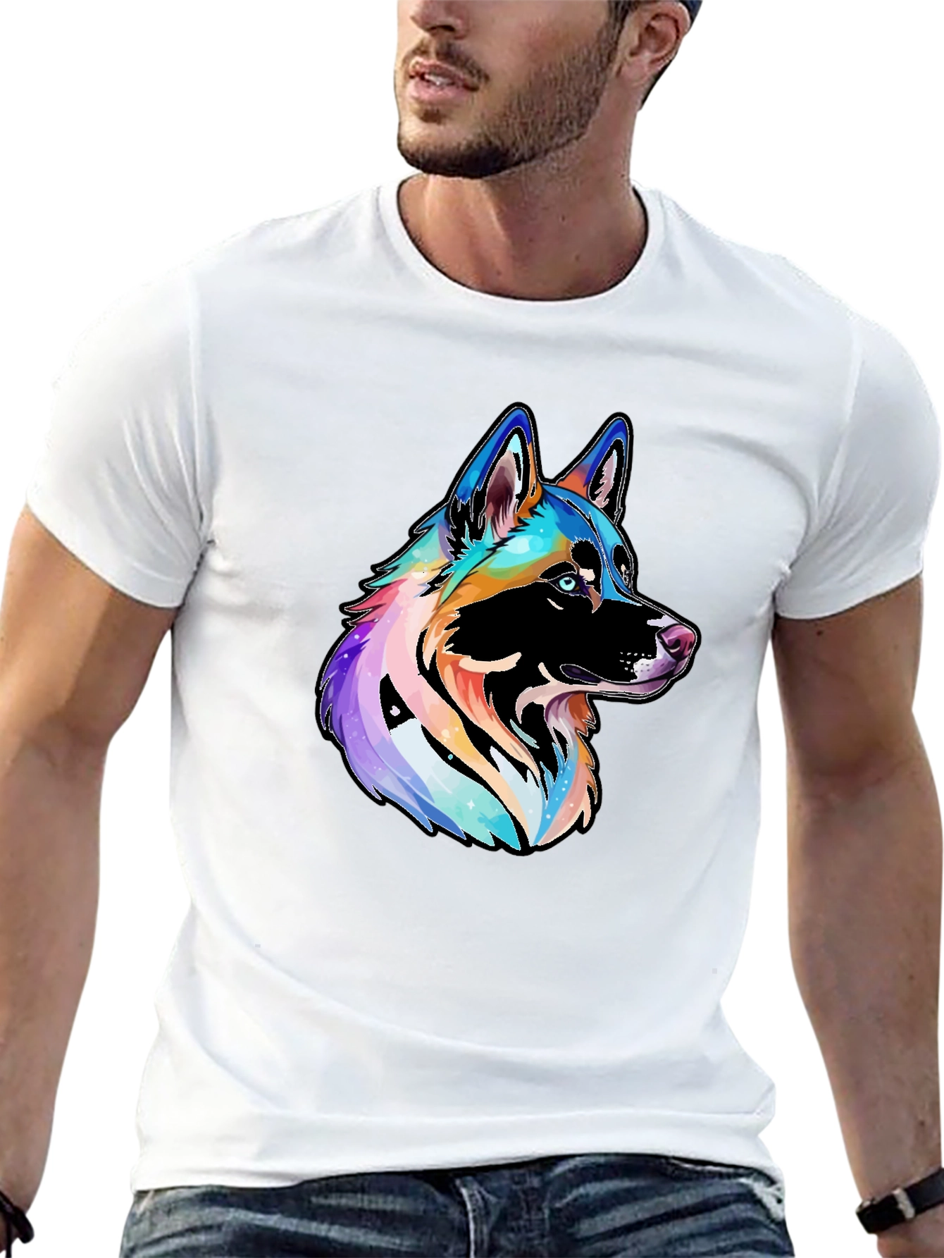 Vibrant Rainbow Dog Graphic Black T-Shirt