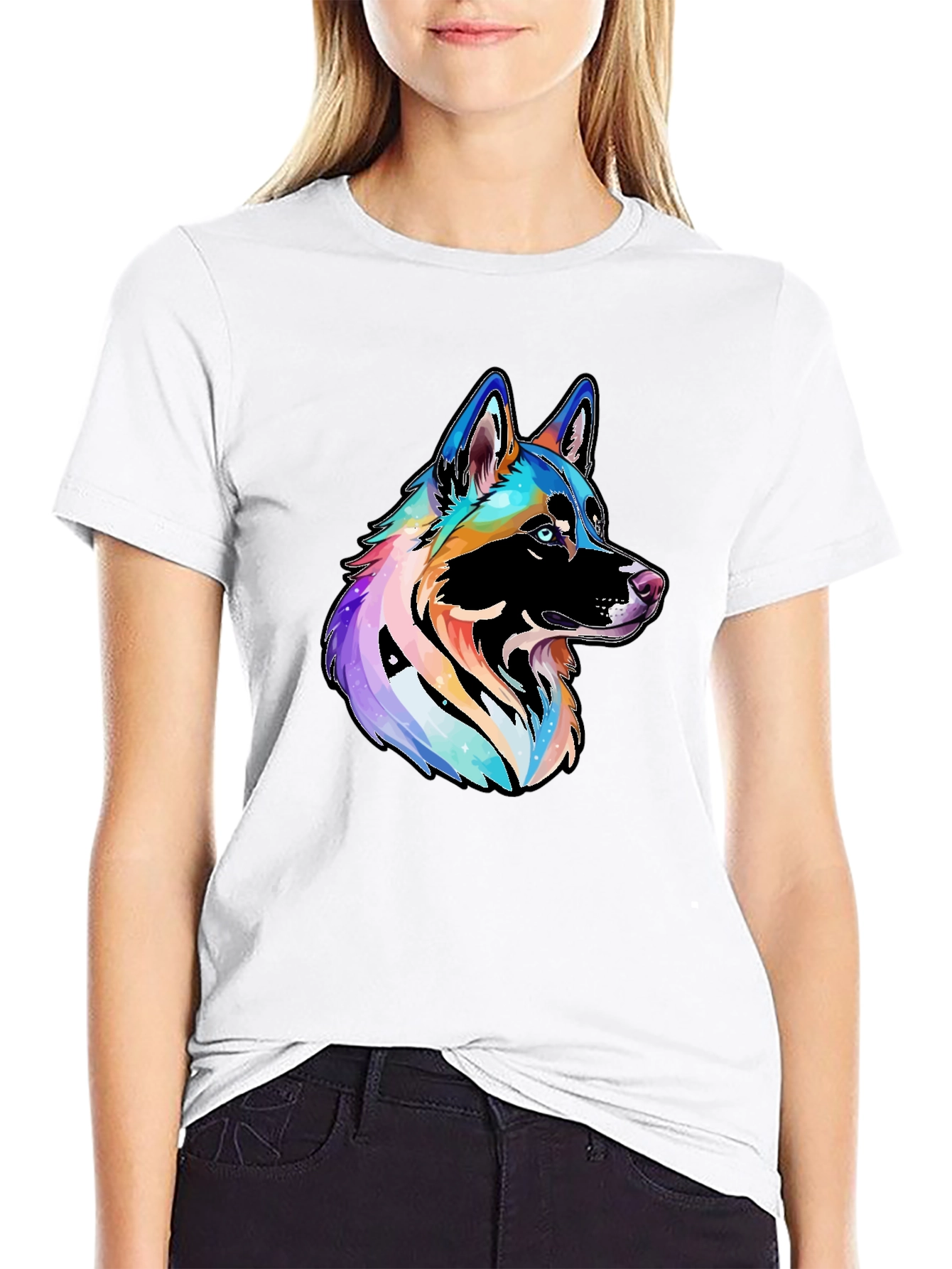 Vibrant Rainbow Dog Graphic Black T-Shirt