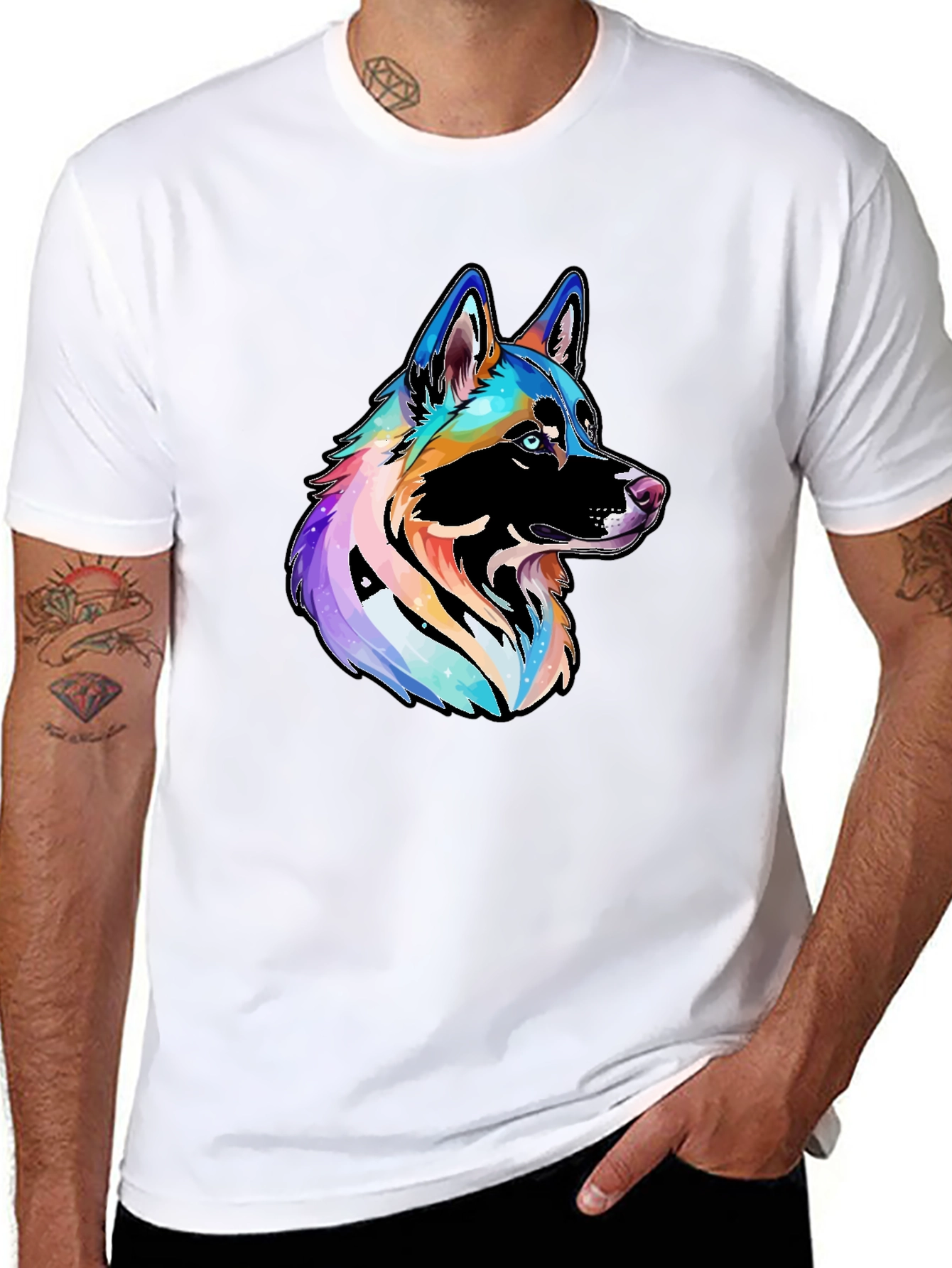 Vibrant Rainbow Dog Graphic Black T-Shirt