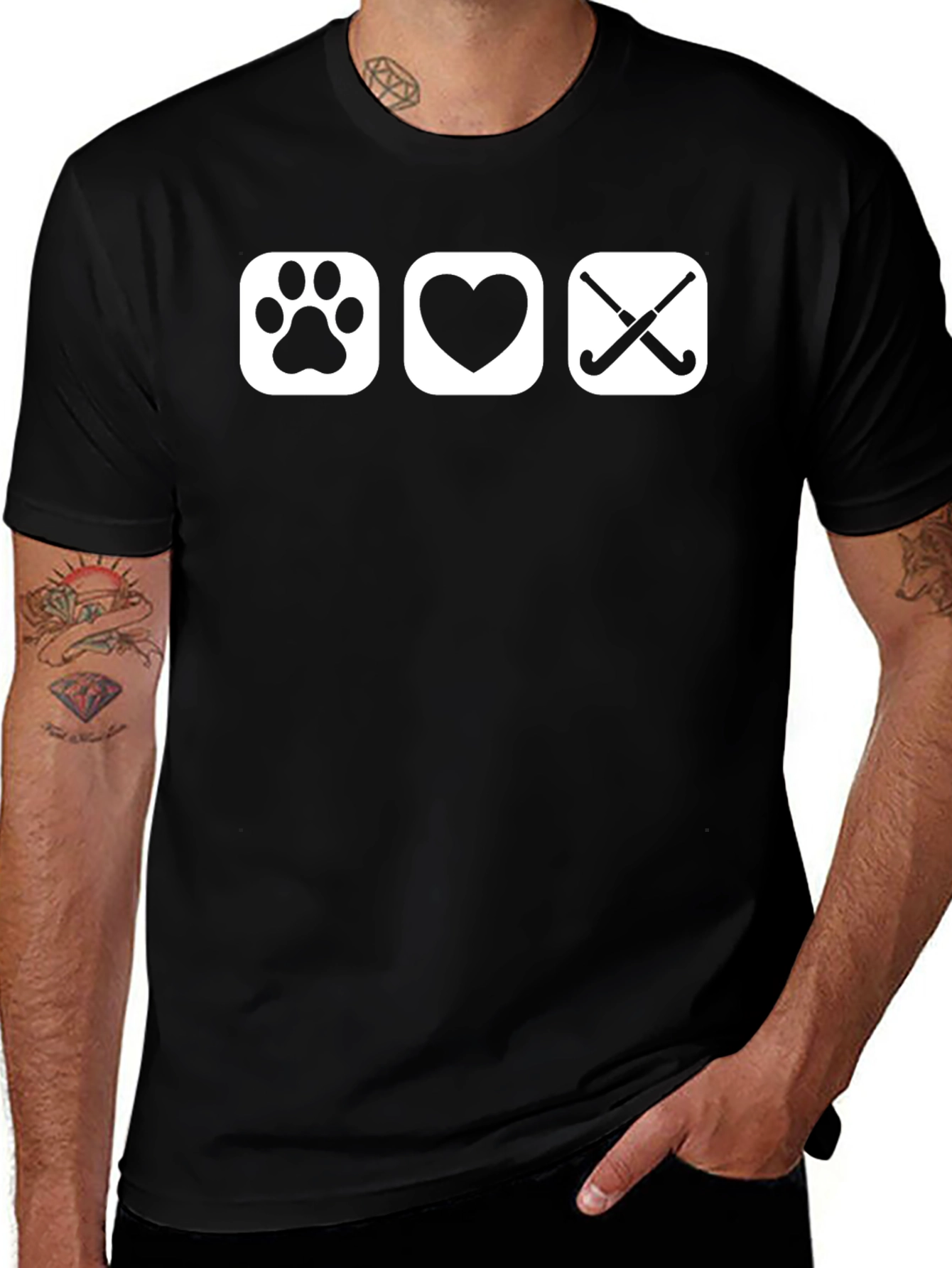 Love Pets Hockey T-Shirt Black Cotton