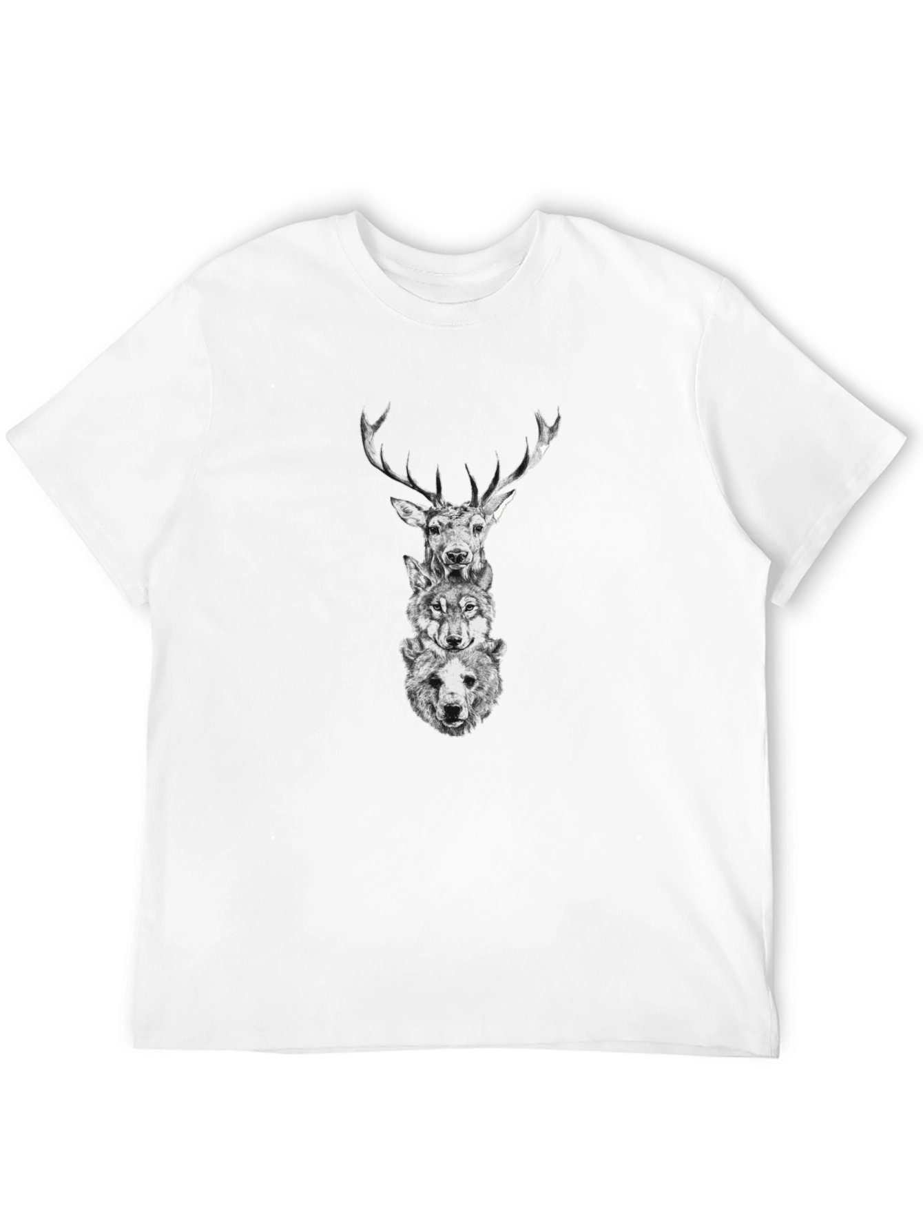 Animal Stack Graphic Tee - Deer Wolf Bear Print