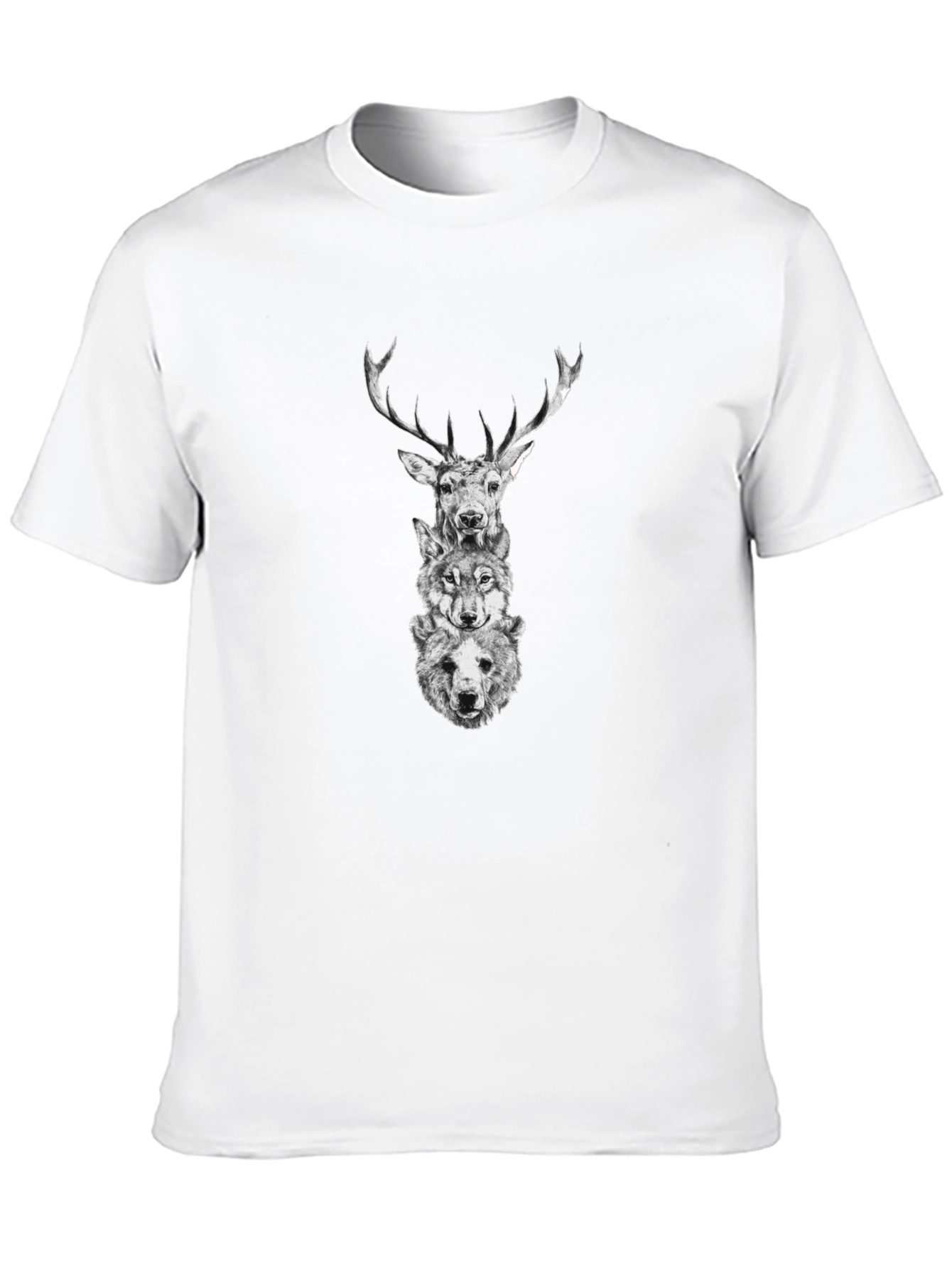 Animal Stack Graphic Tee - Deer Wolf Bear Print