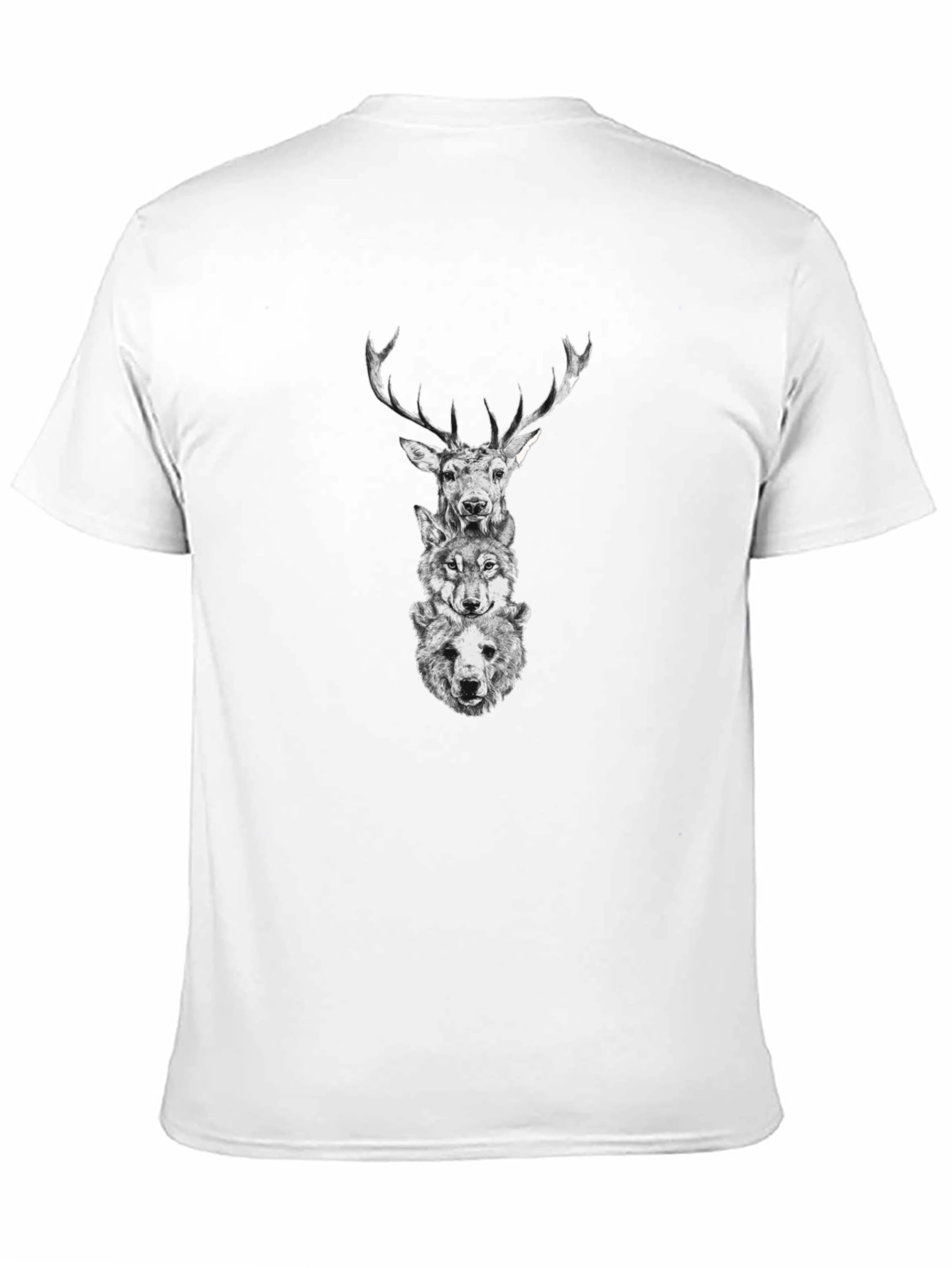 Animal Stack Graphic Tee - Deer Wolf Bear Print