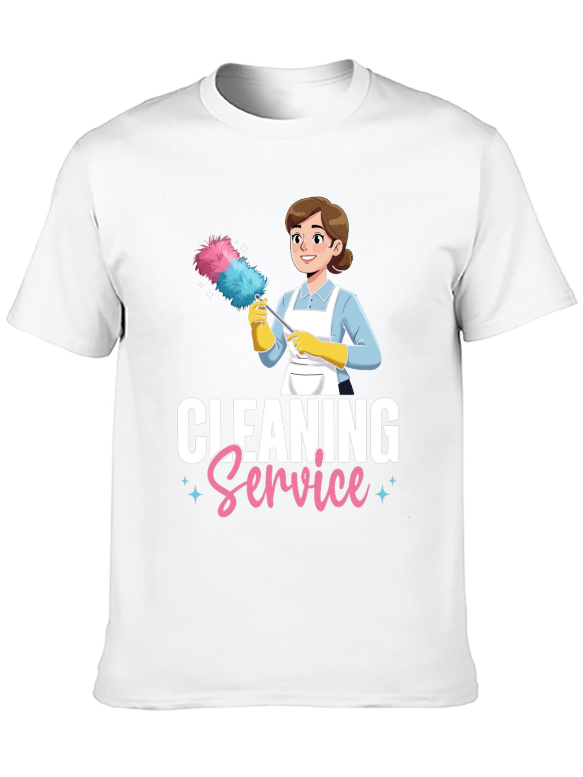 Cleaning Service Cartoon Graphic T-Shirt - Black