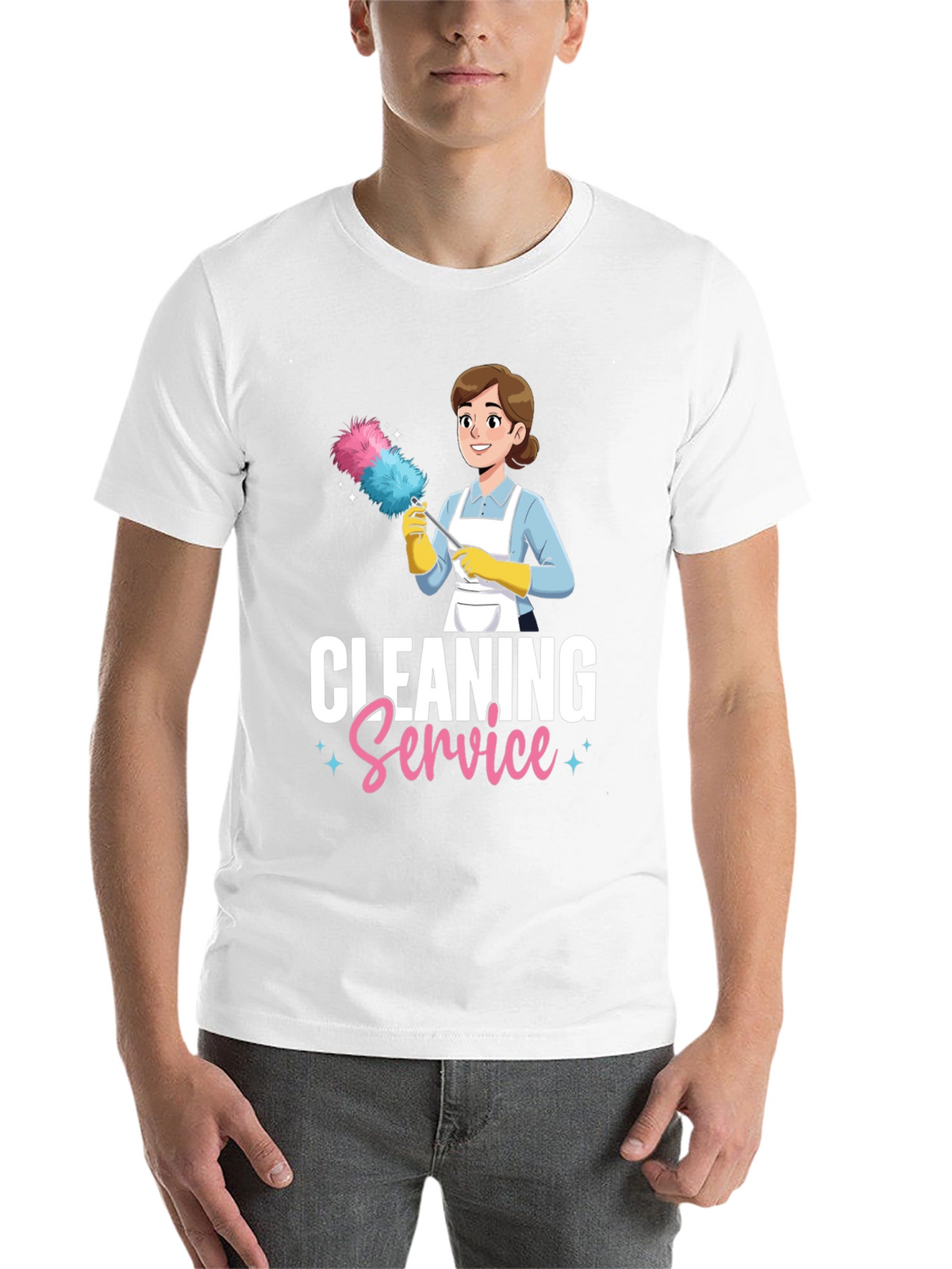 Cleaning Service Cartoon Graphic T-Shirt - Black