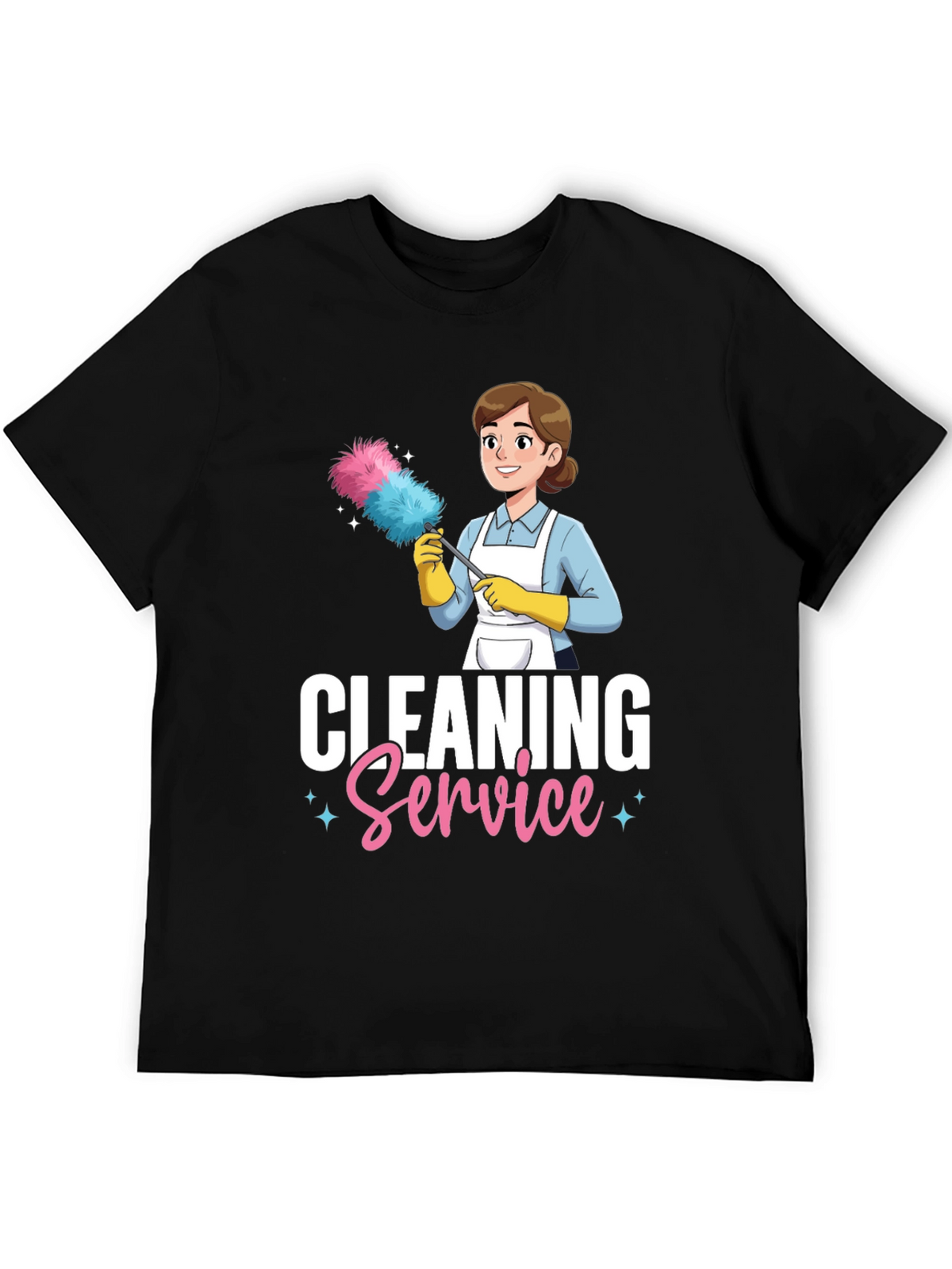 Cleaning Service Cartoon Graphic T-Shirt - Black