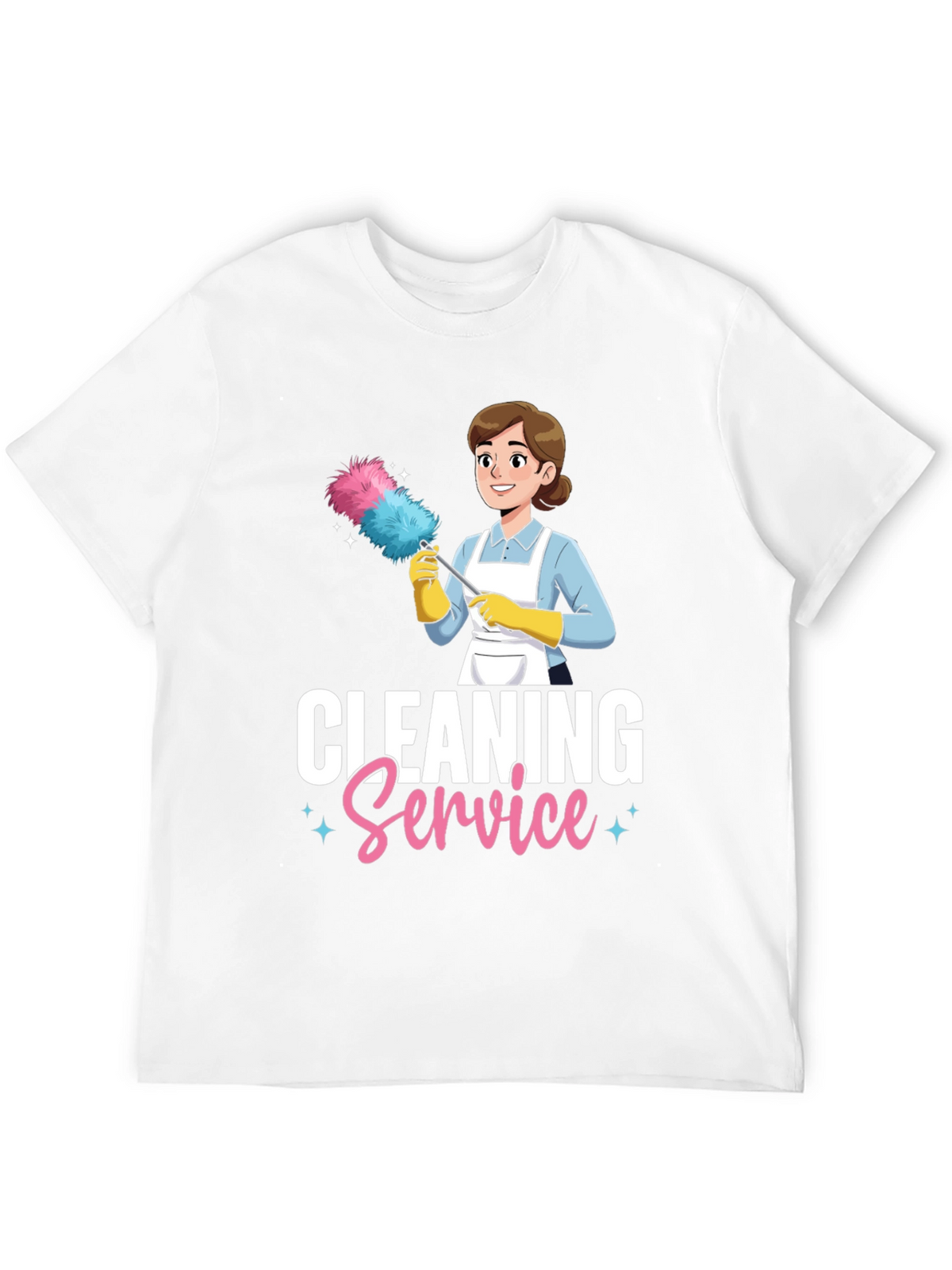 Cleaning Service Cartoon Graphic T-Shirt - Black