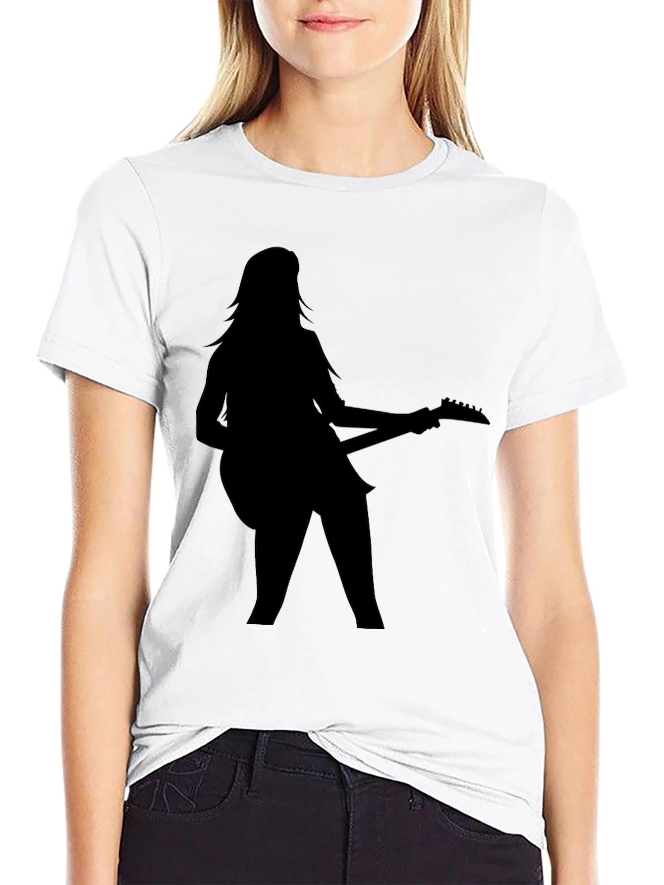Guitar Girl Graphic Black Tee Shirt
