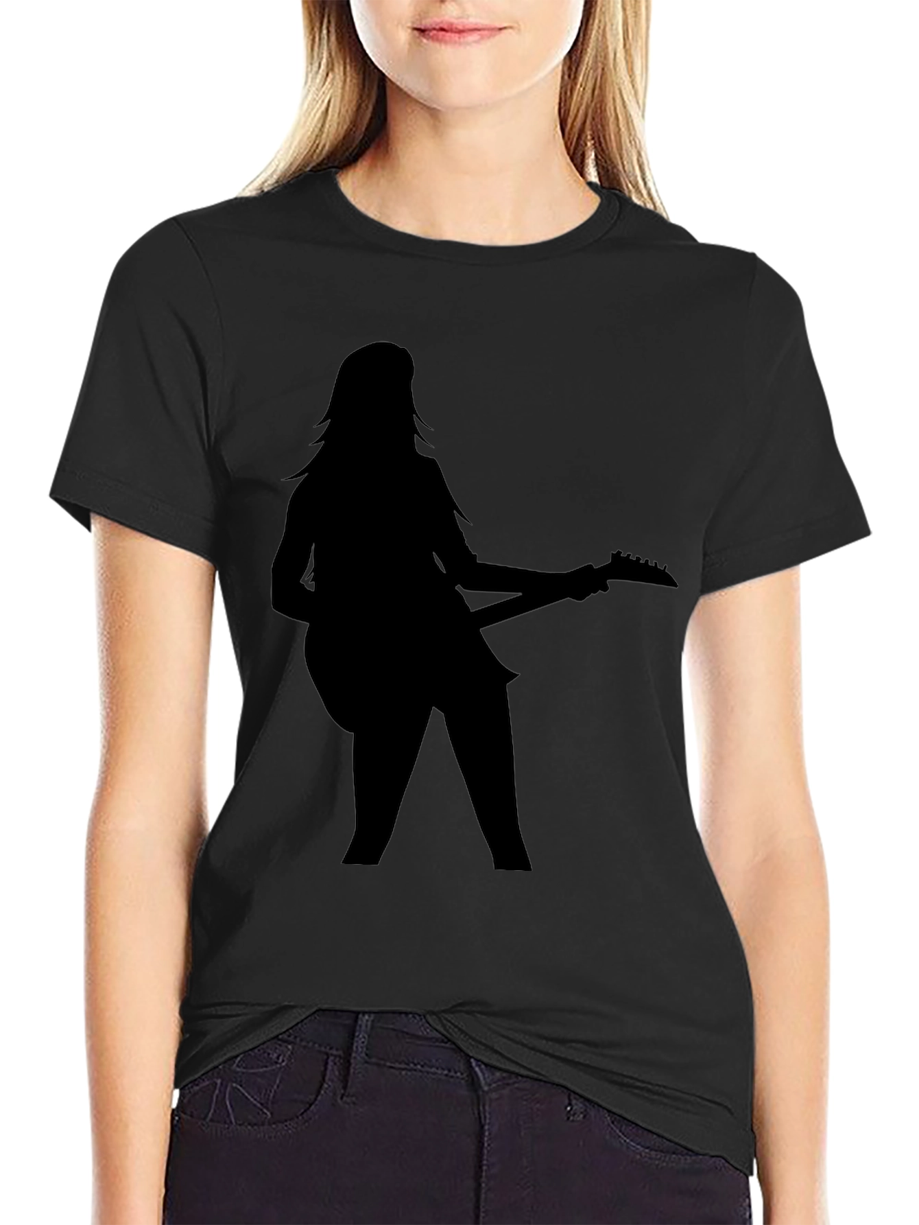 Guitar Girl Graphic Black Tee Shirt