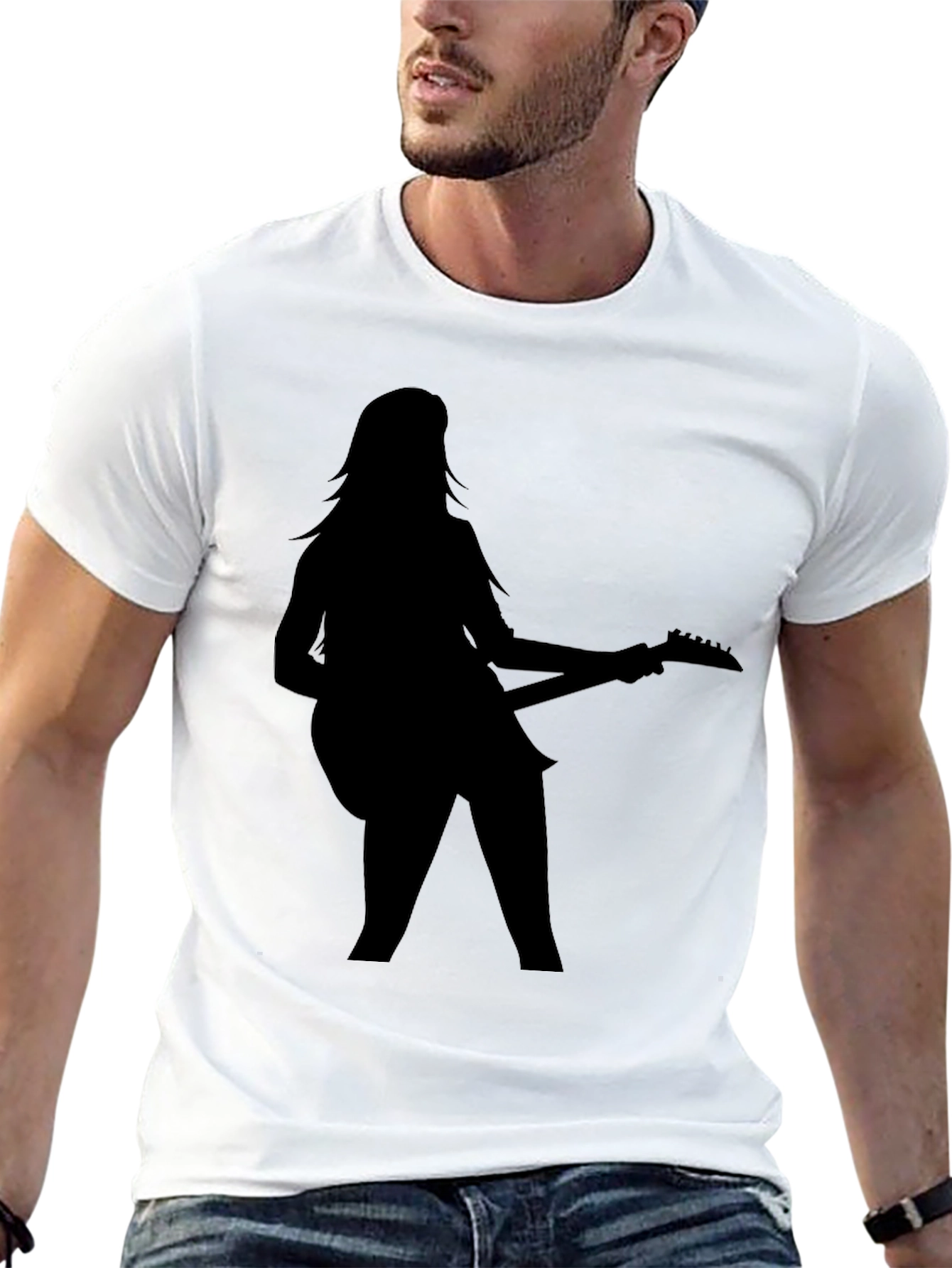Guitar Girl Graphic Black Tee Shirt