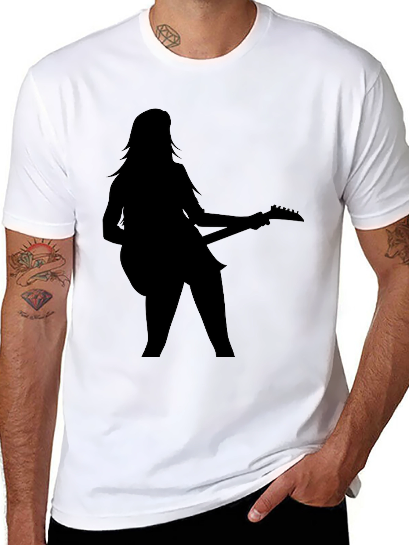 Guitar Girl Graphic Black Tee Shirt