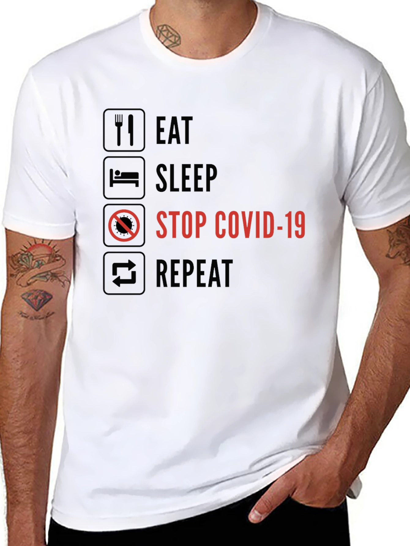 Eat Sleep Stop COVID-19 Repeat Graphic Tee