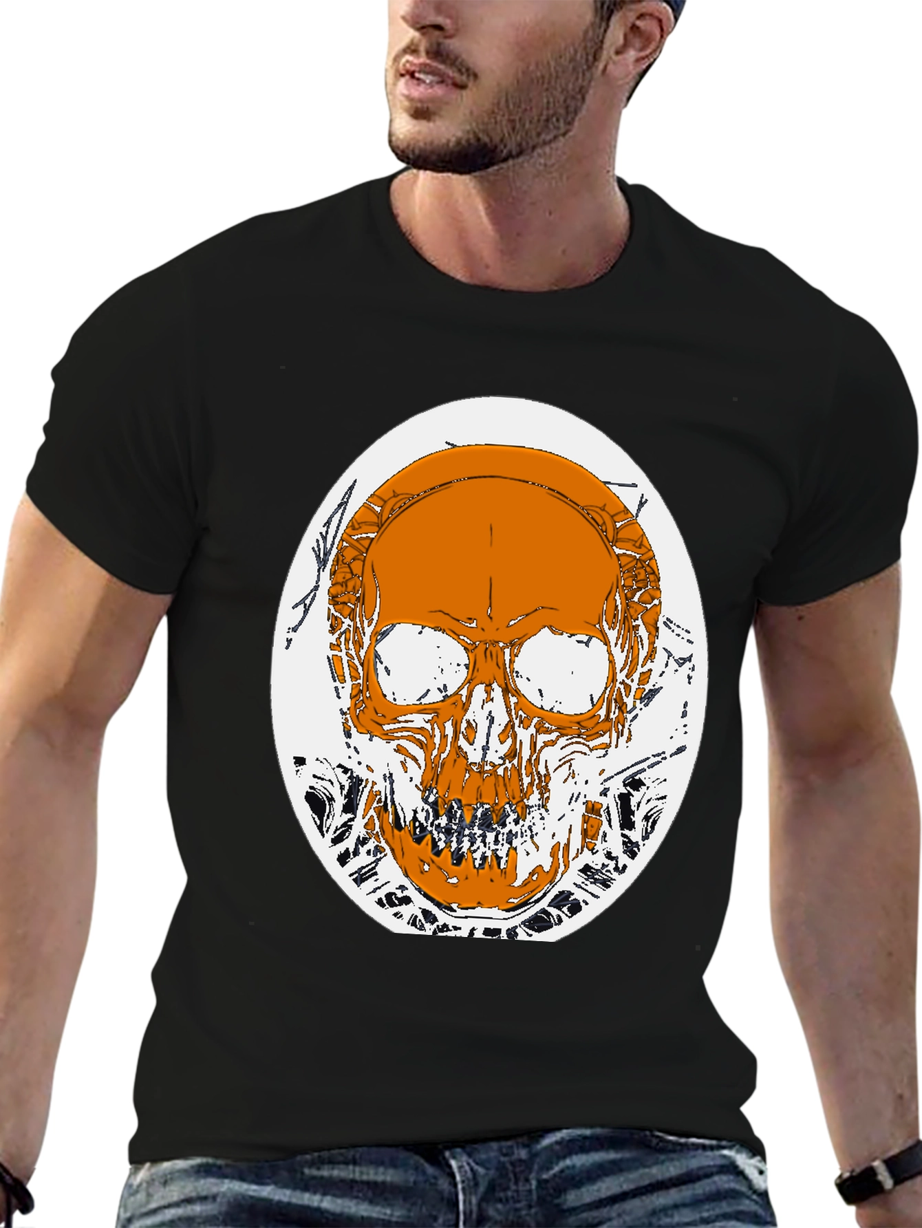 Skull Graphic Print T-Shirt - Black