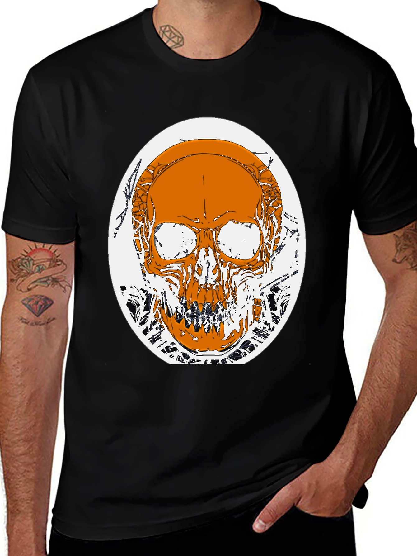 Skull Graphic Print T-Shirt - Black