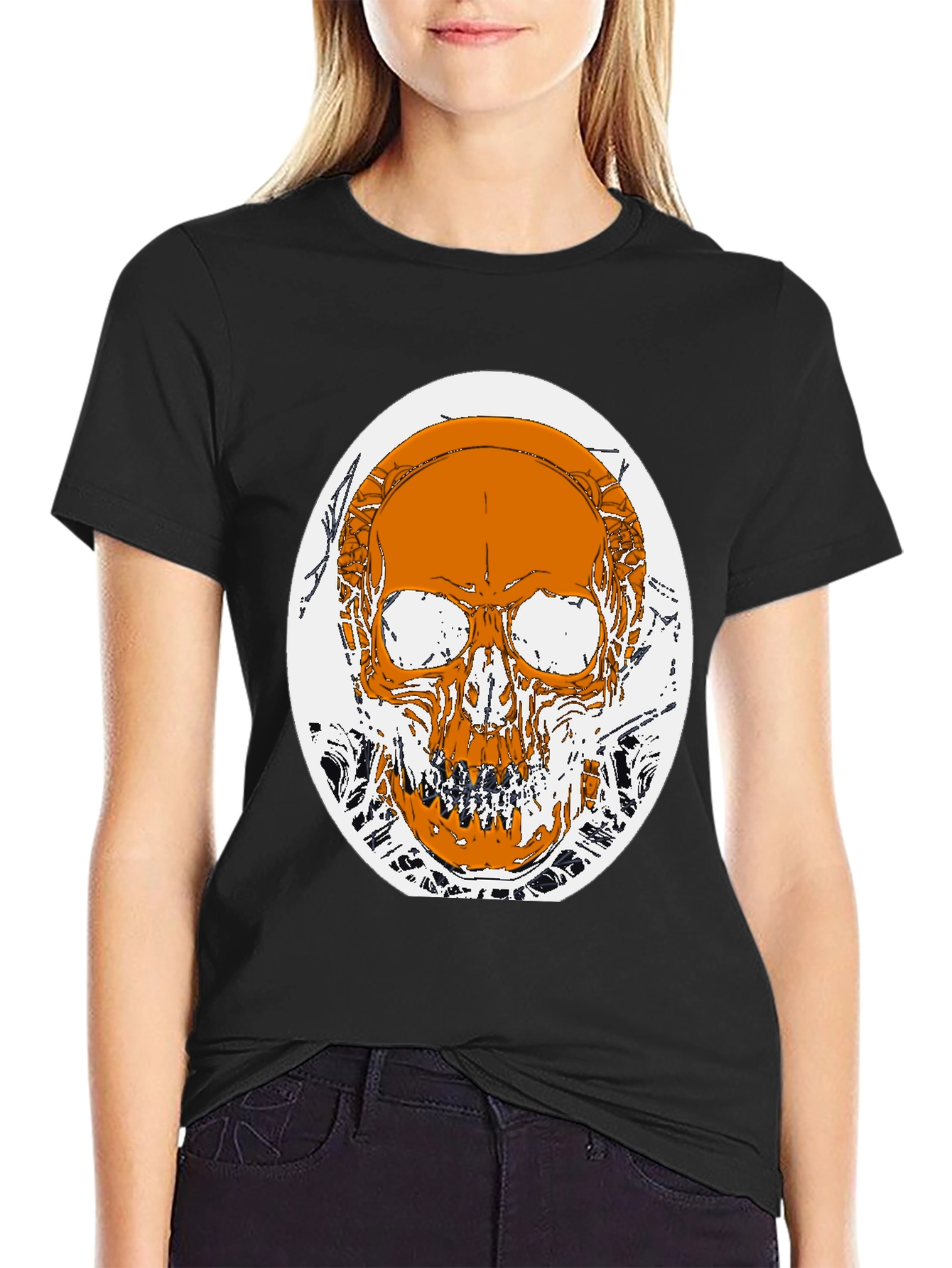 Skull Graphic Print T-Shirt - Black