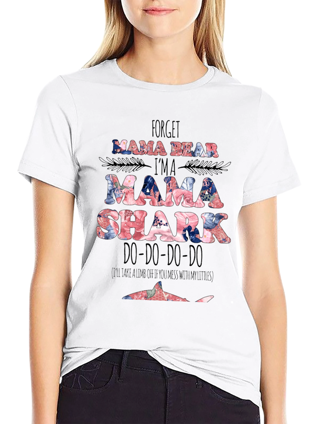 Mama Shark Graphic Tee - Floral Design