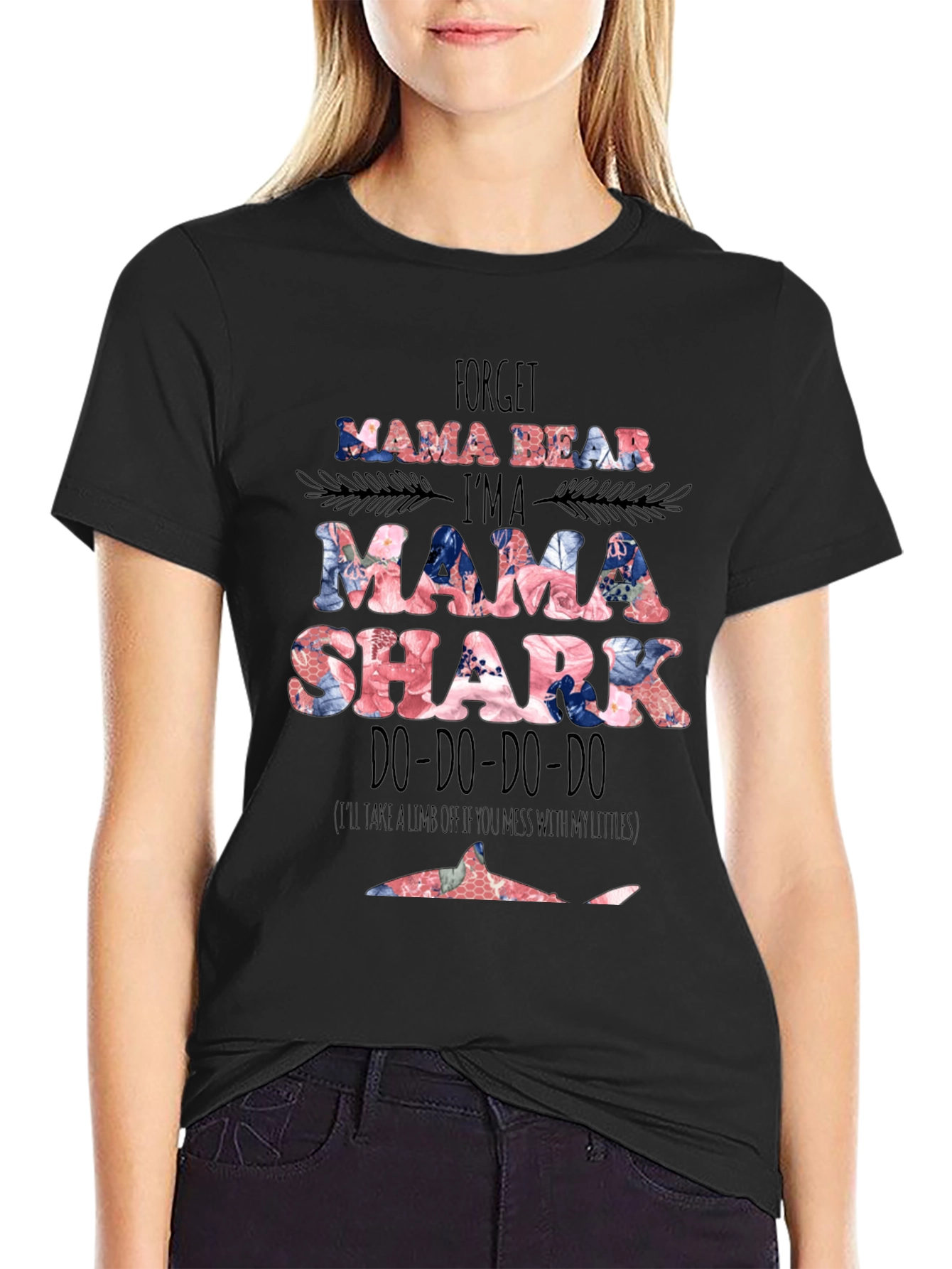Mama Shark Graphic Tee - Floral Design