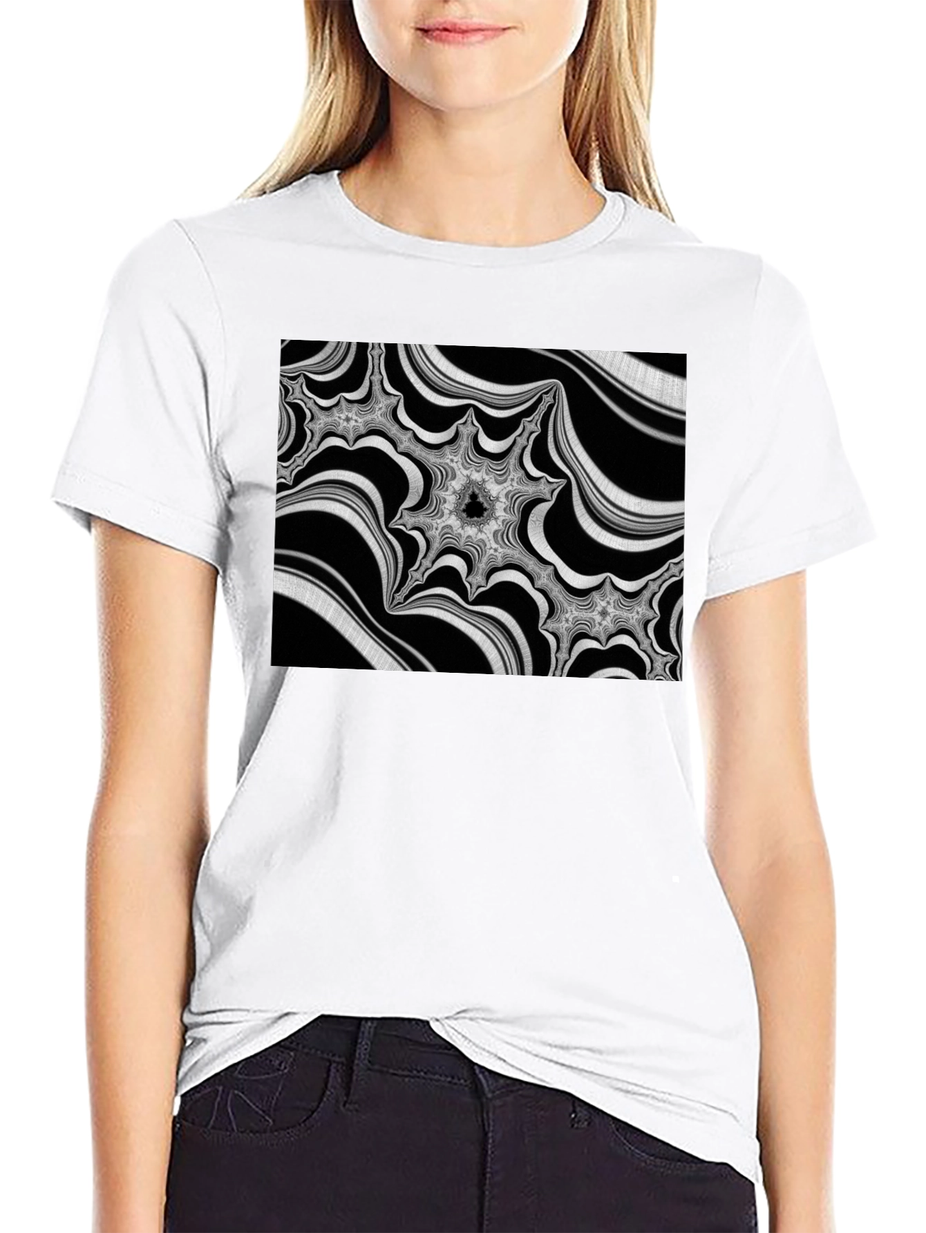 Abstract Fractal Graphic Black T-Shirt