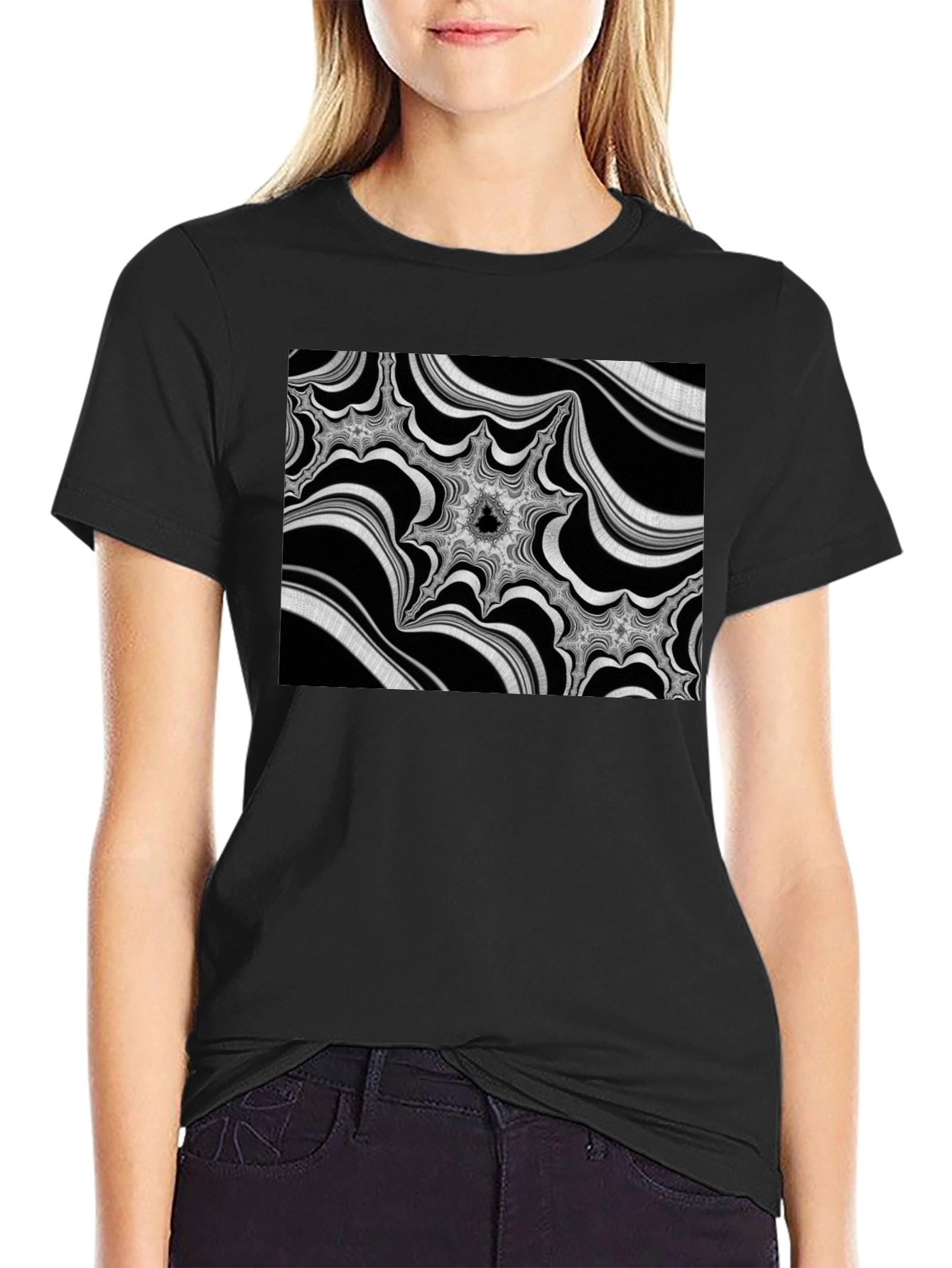Abstract Fractal Graphic Black T-Shirt