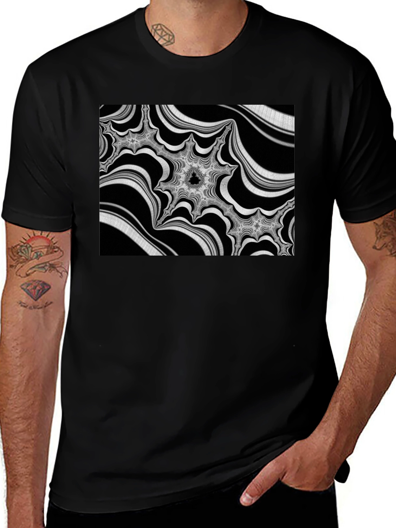 Abstract Fractal Graphic Black T-Shirt