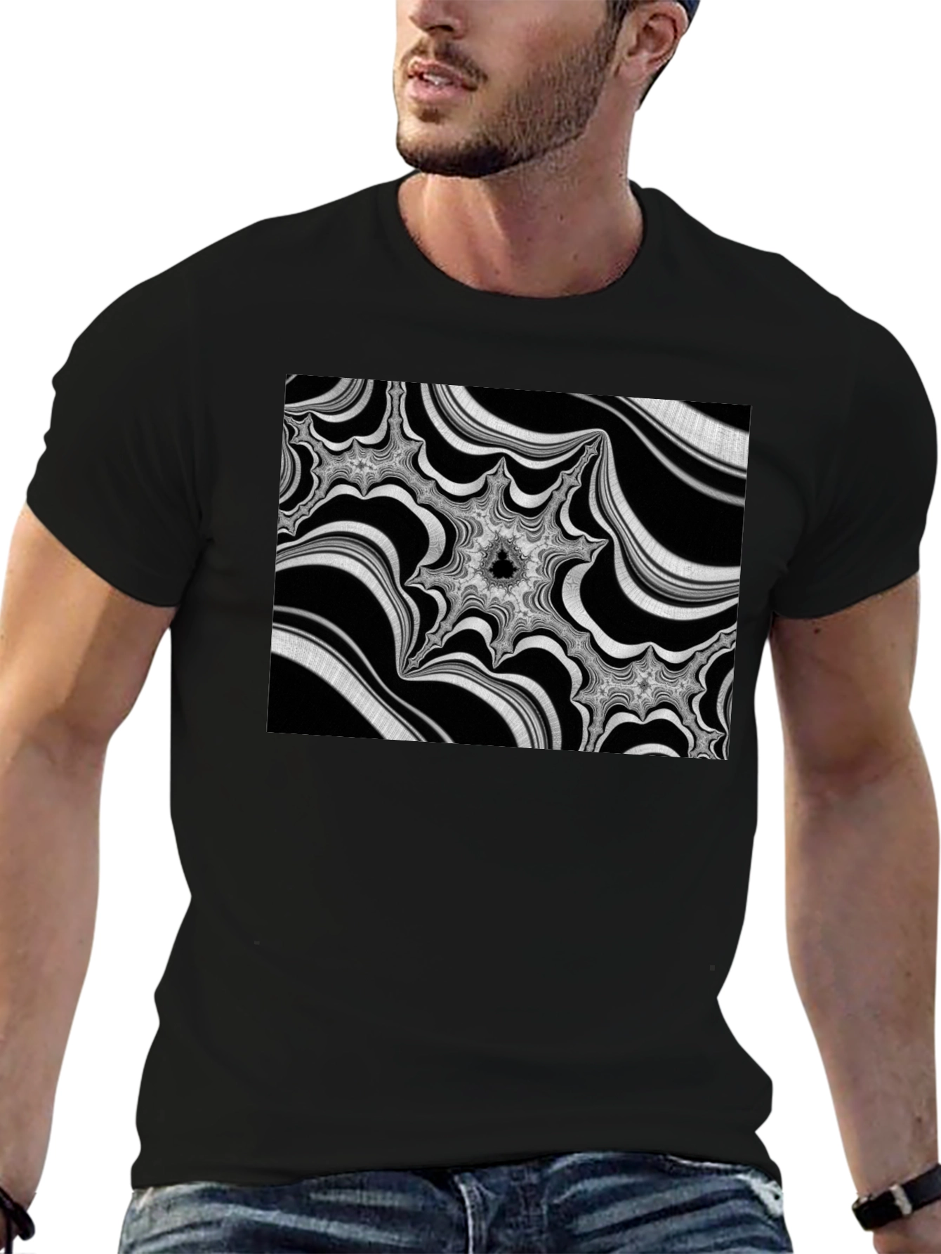 Abstract Fractal Graphic Black T-Shirt