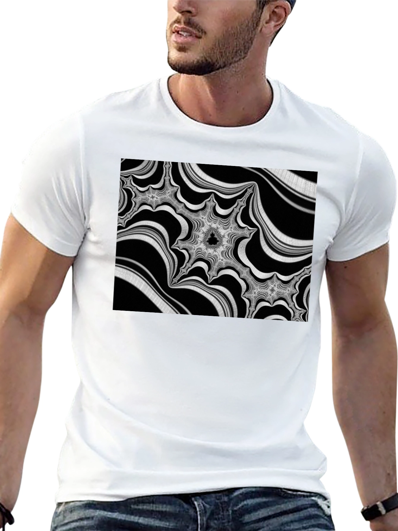 Abstract Fractal Graphic Black T-Shirt