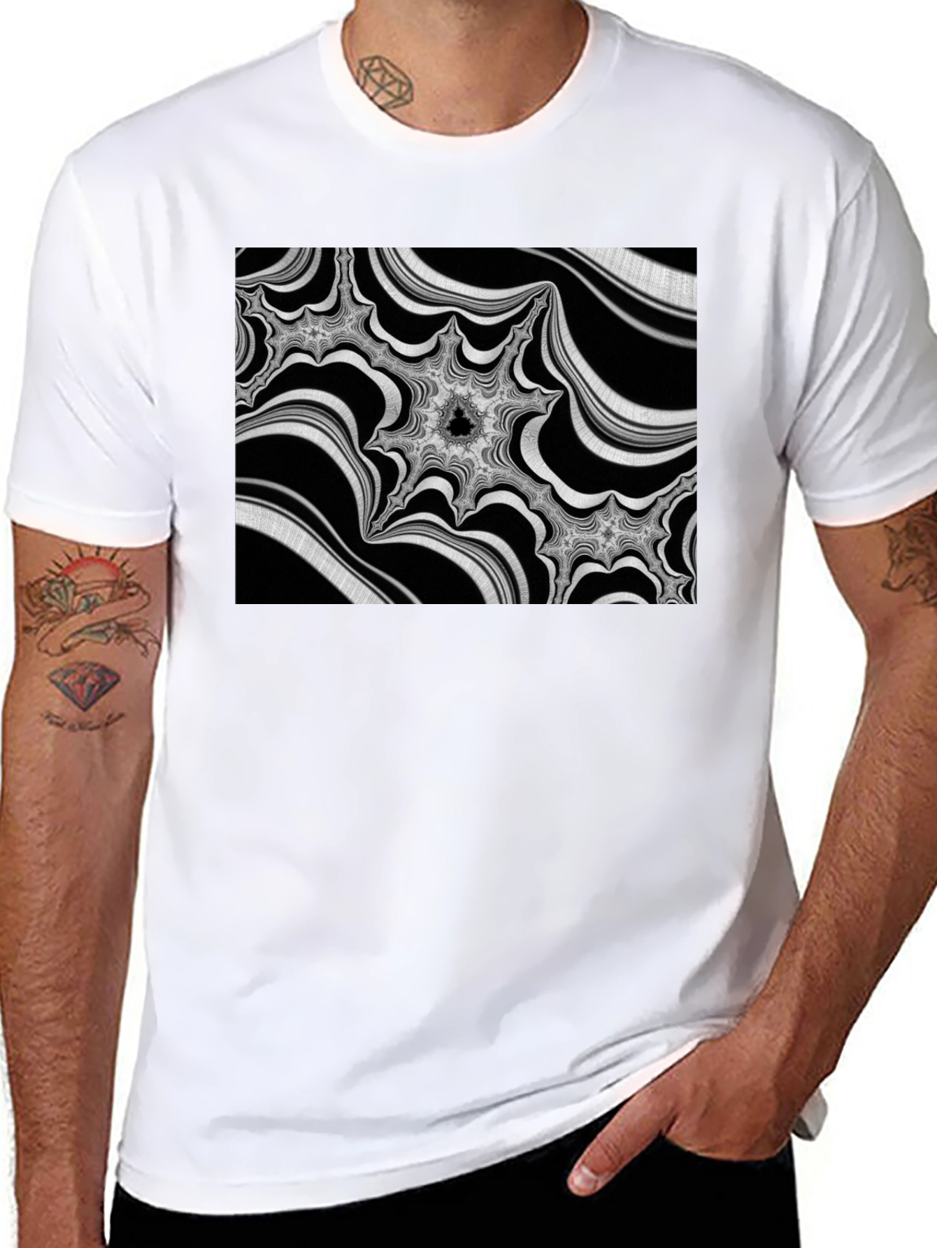 Abstract Fractal Graphic Black T-Shirt