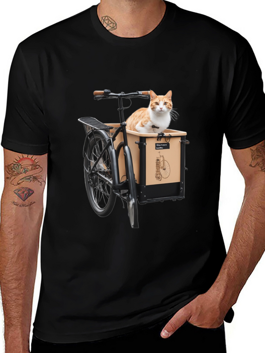 Cat in Bike T-Shirt - Whimsical Graphic Tee