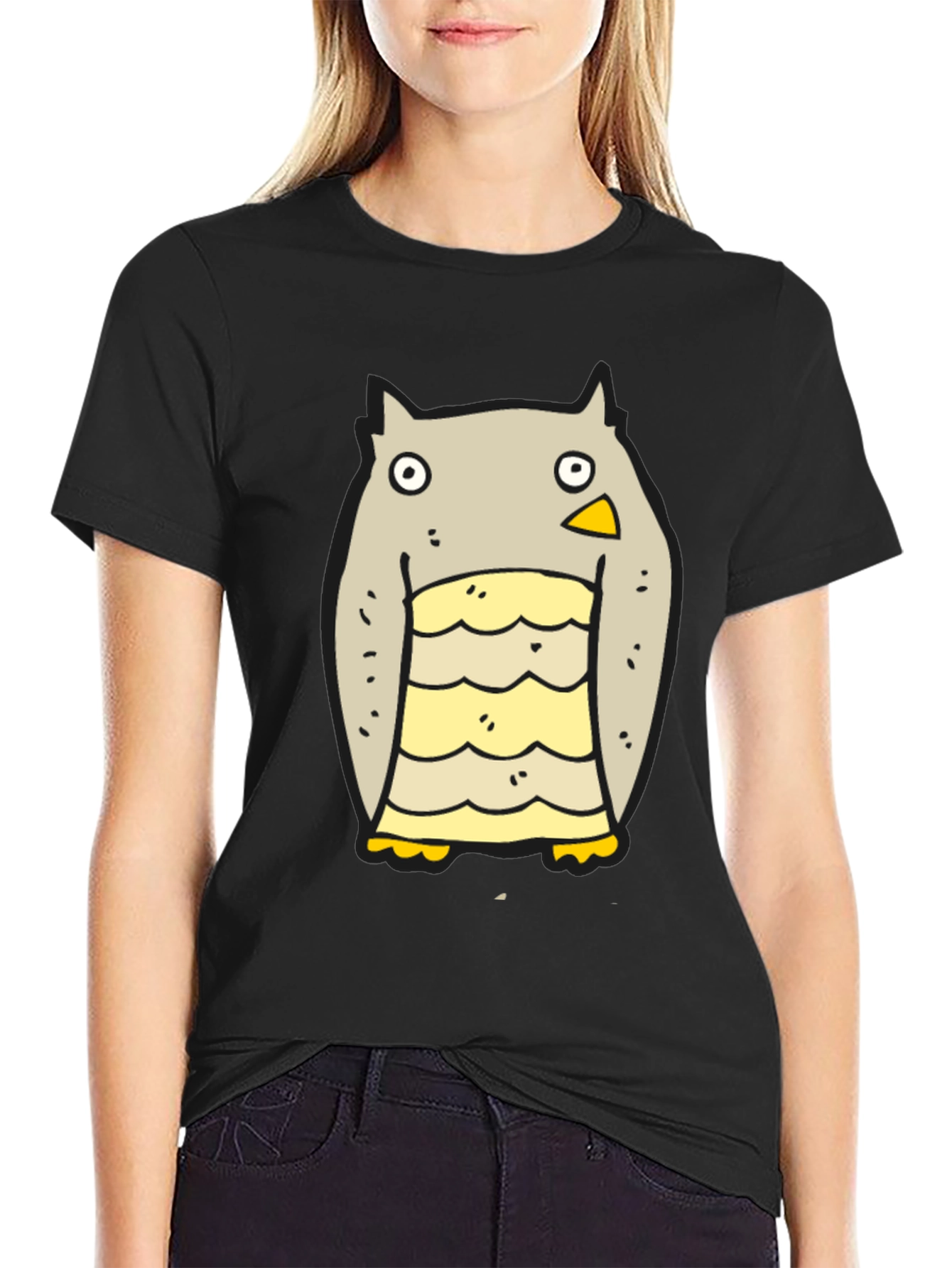 Cartoon Owl Graphic Black T-Shirt