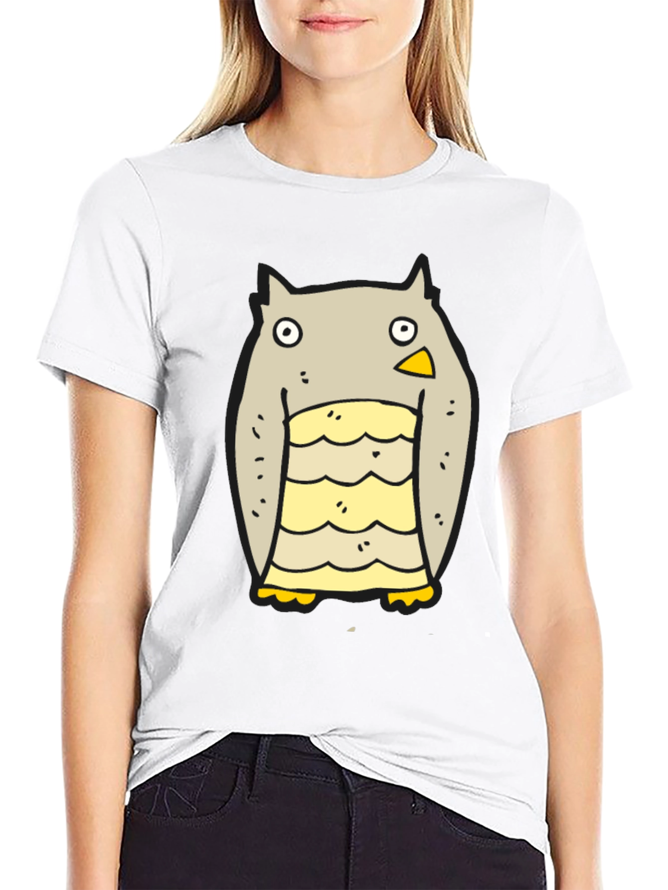 Cartoon Owl Graphic Black T-Shirt