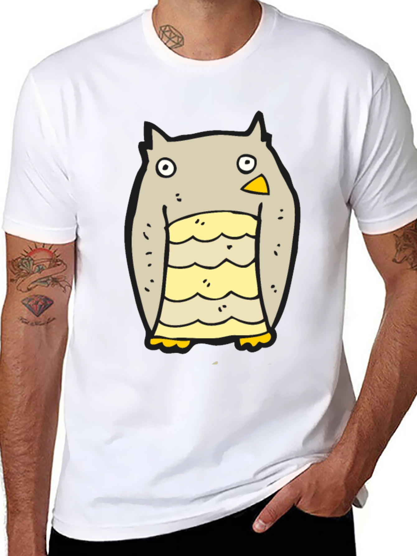 Cartoon Owl Graphic Black T-Shirt