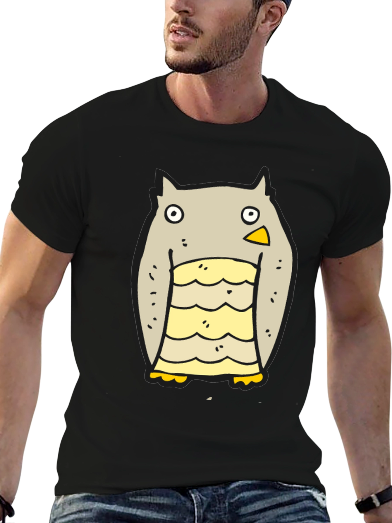 Cartoon Owl Graphic Black T-Shirt