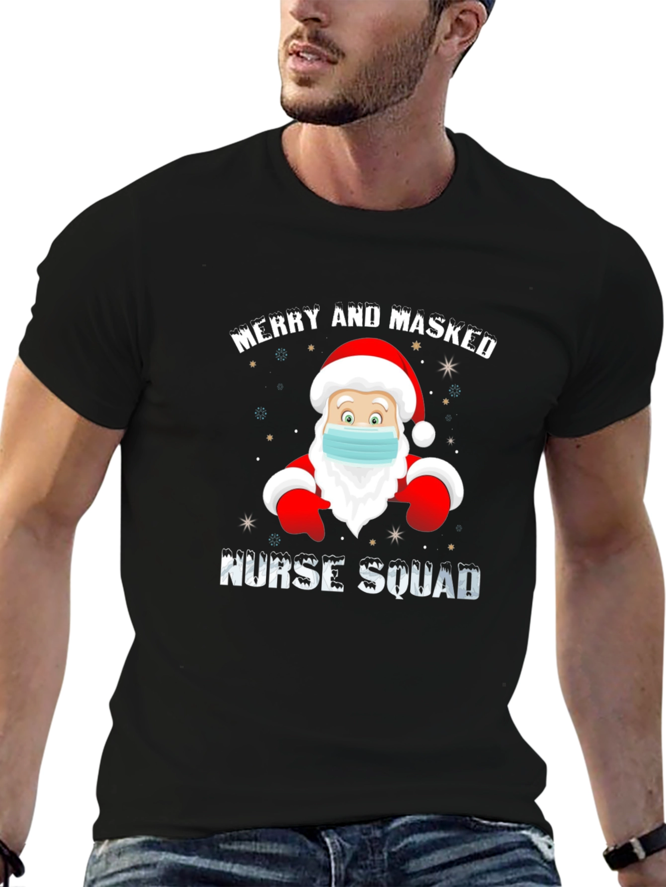 Merry and Masked Nurse Squad Christmas T-Shirt