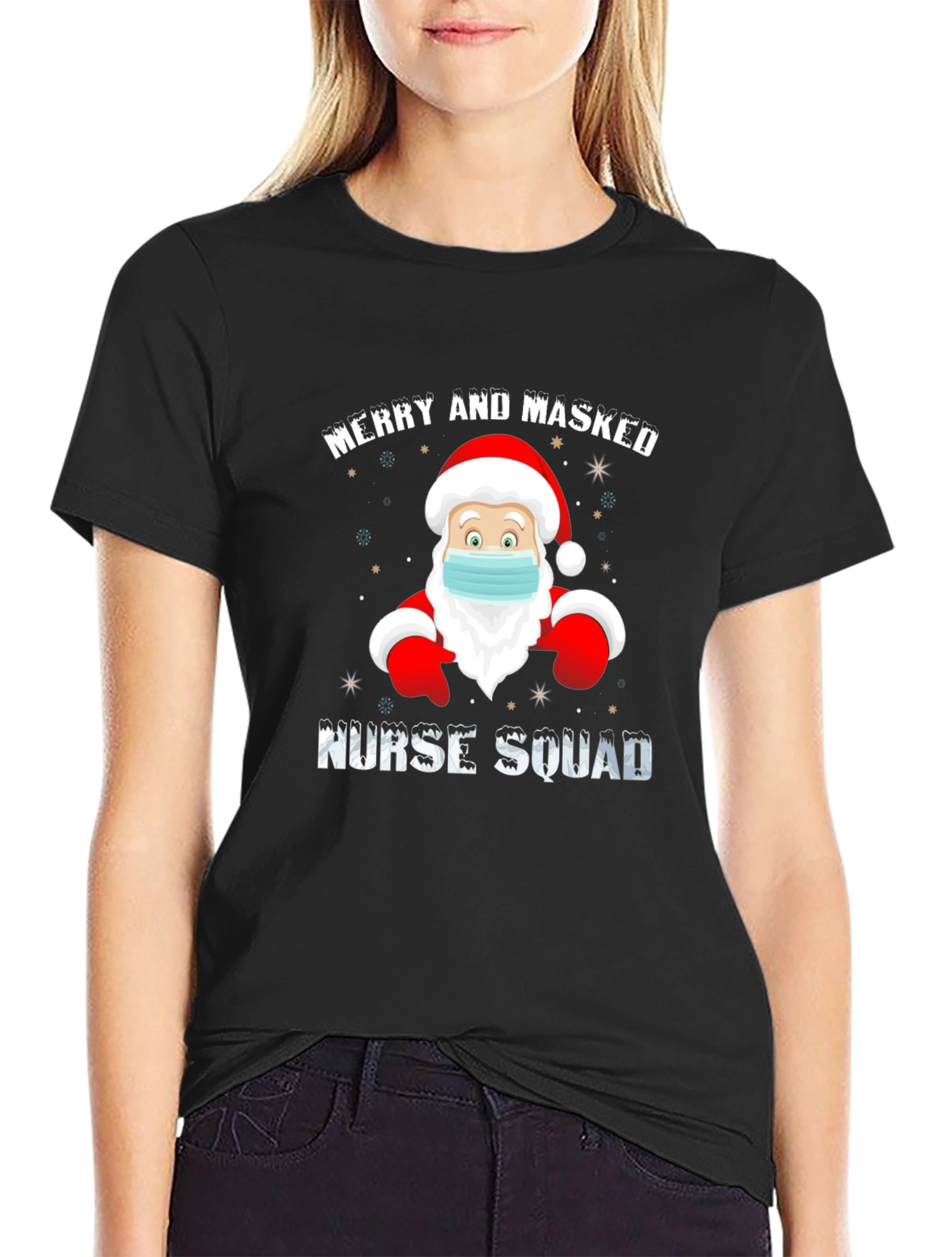 Merry and Masked Nurse Squad Christmas T-Shirt