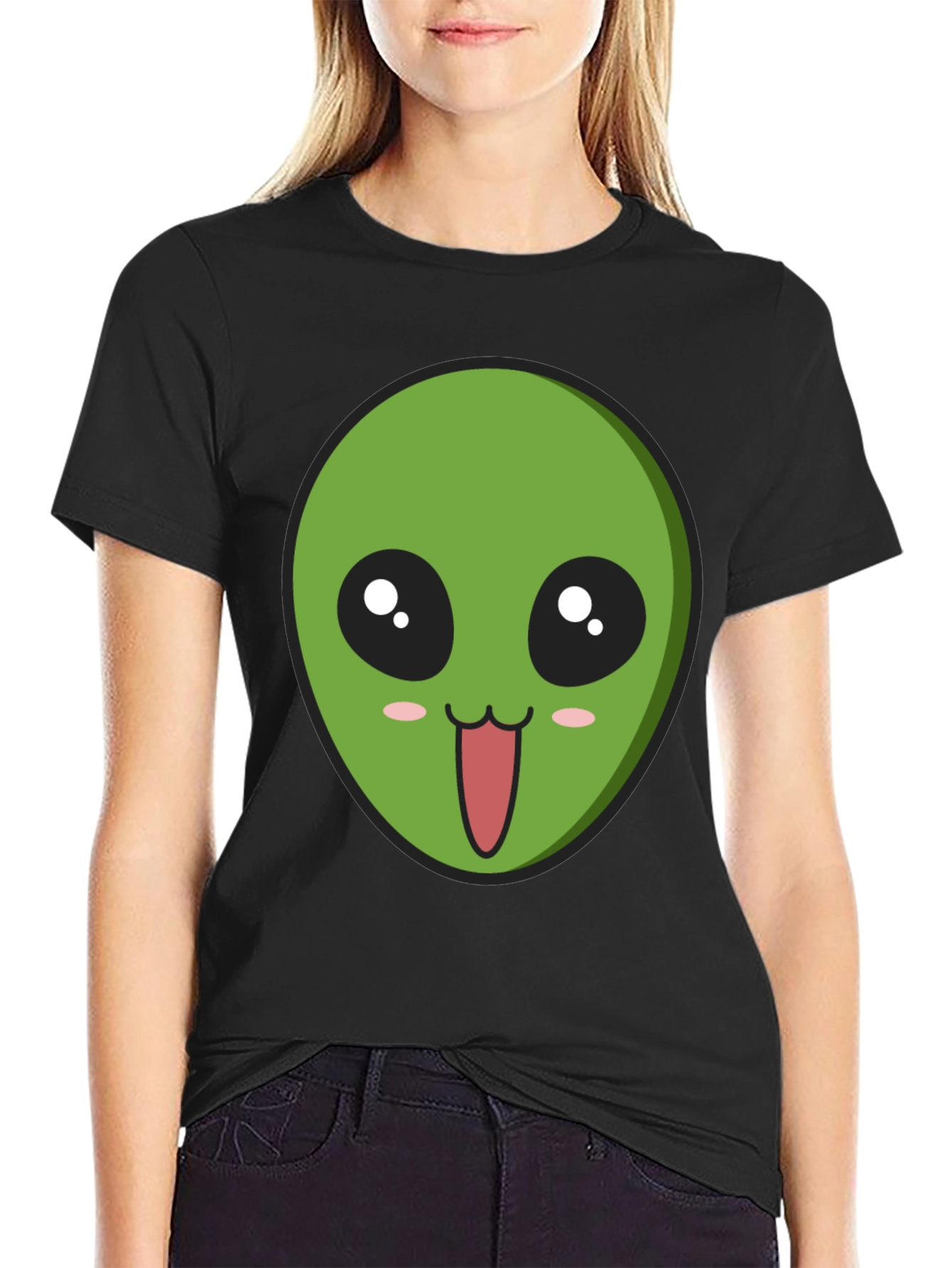 Alien Face Graphic Tee - Black Cotton Comfort