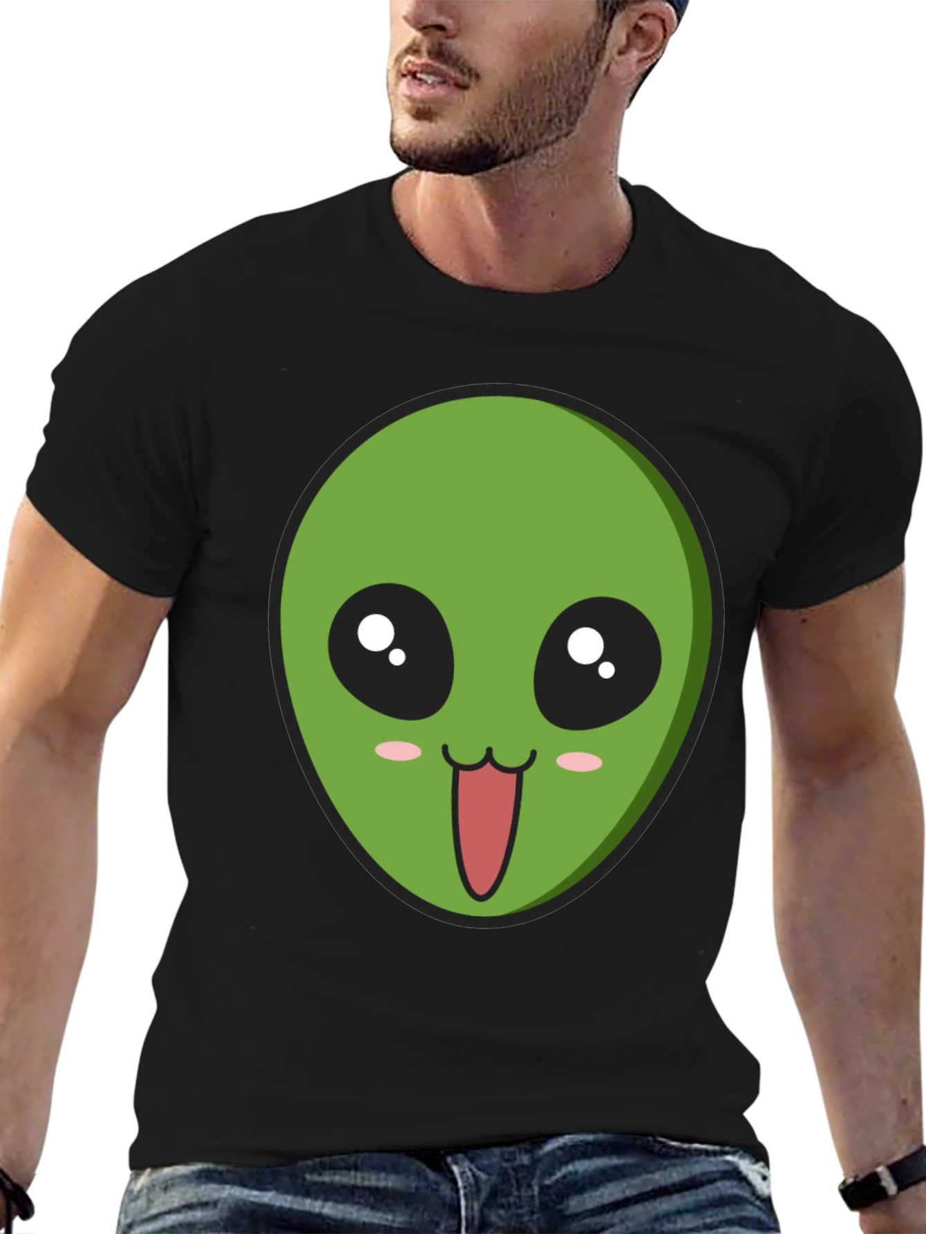 Alien Face Graphic Tee - Black Cotton Comfort
