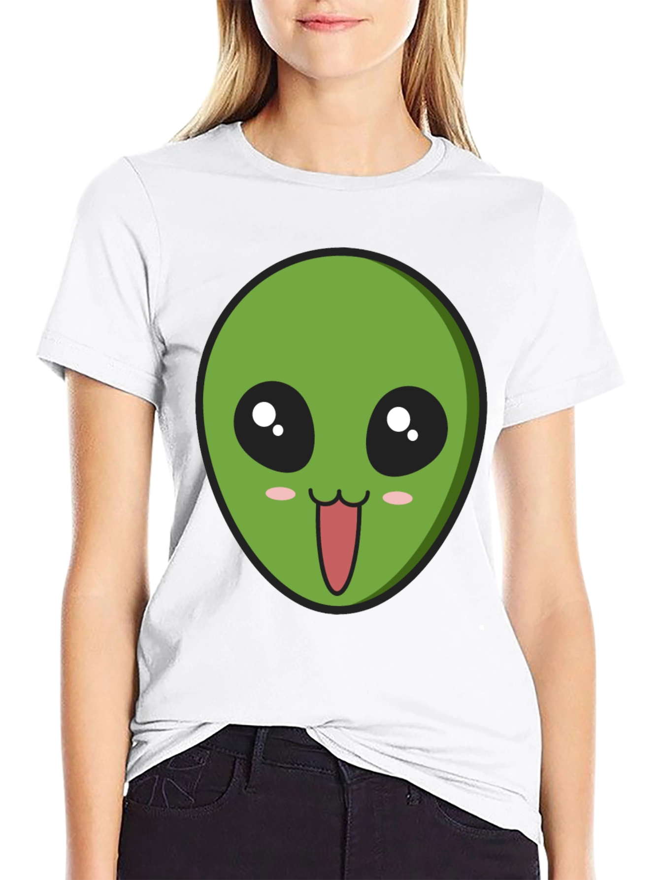Alien Face Graphic Tee - Black Cotton Comfort