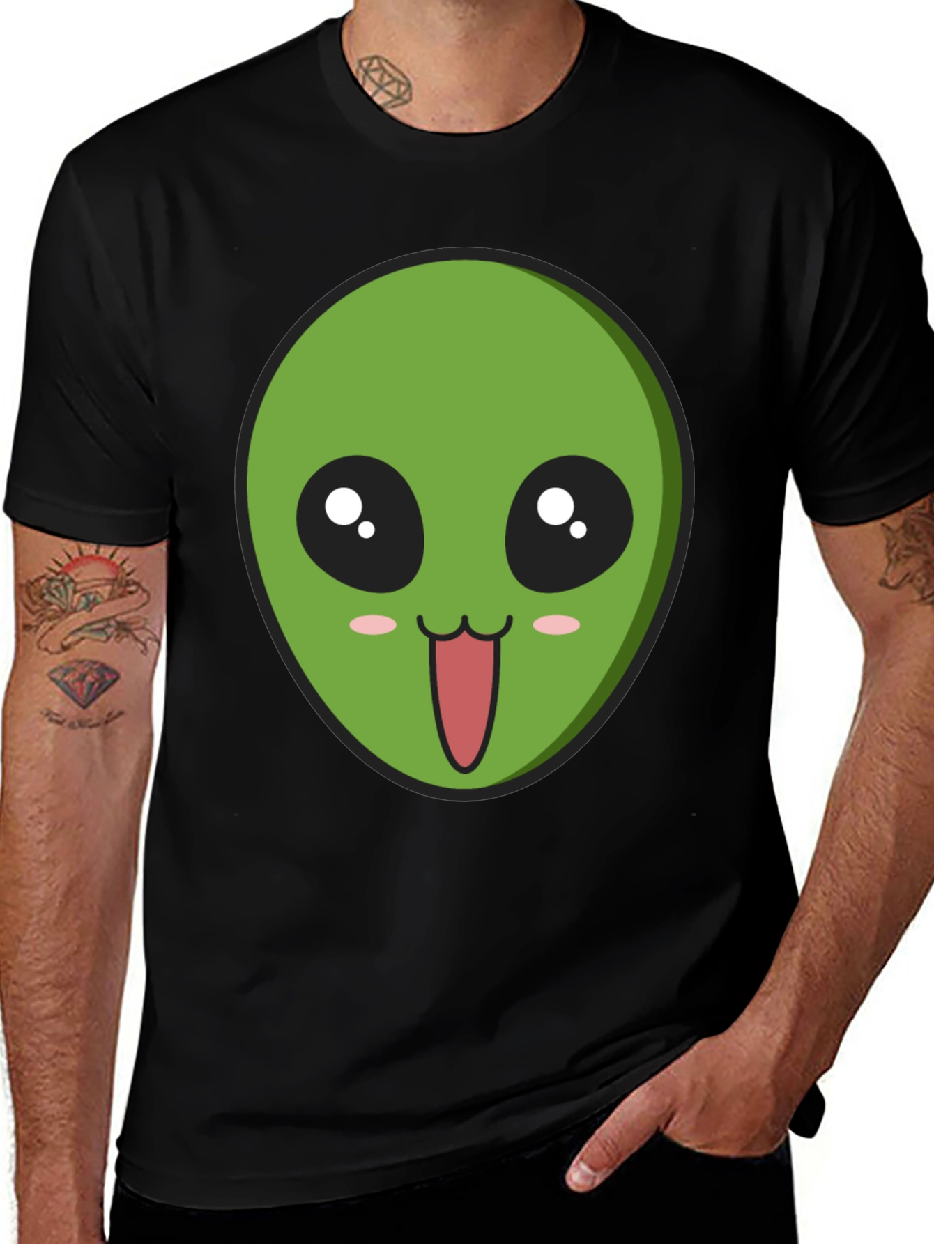 Alien Face Graphic Tee - Black Cotton Comfort